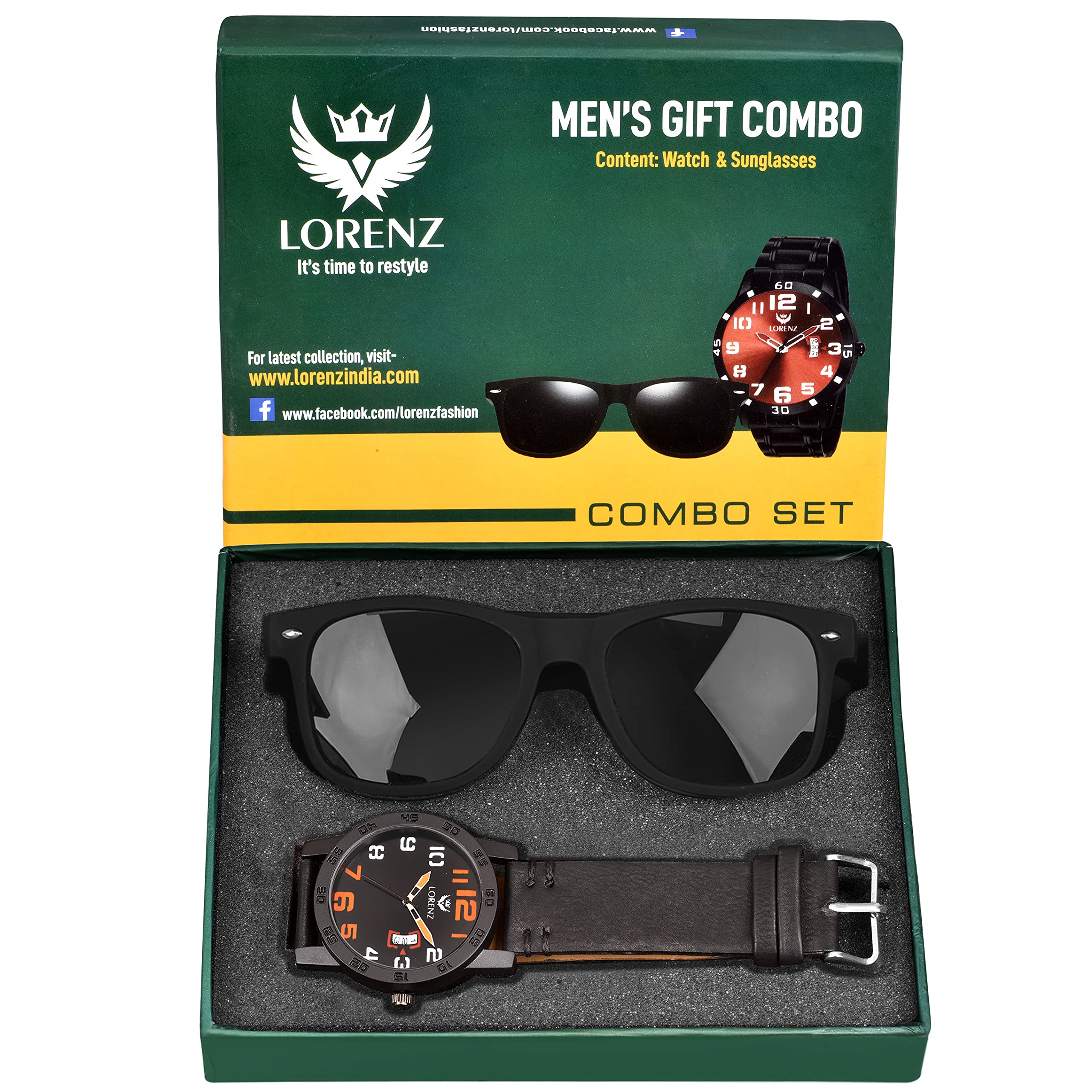 LORENZ Gift Set Combo of Mens Analogue Black Dial Watch & Black Sunglasses | CM-3071SN-1 (B097BWP78Q) Amazon Price History, Amazon Price Tracker