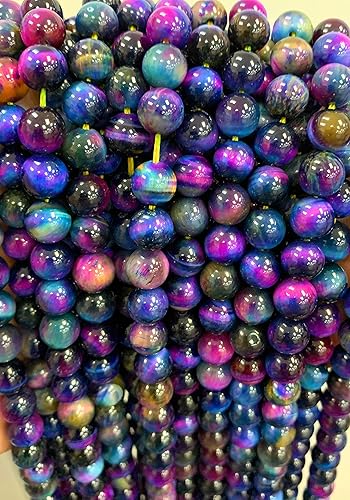 Miniatura 3 de Beadalgo - Cuentas redondas facetadas de ojo de tigre amarillo natural de 0.39 pulgadas para la fabricación de joyas, hilo de 15.5 pulgadas.