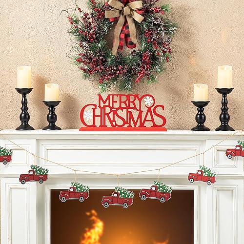 Miniatura 3 de Glitzhome Letrero de madera de metal con texto en inglés "Merry Christmas", decoración de mesa de Navidad, recorte decorativo, decoración de mesa de