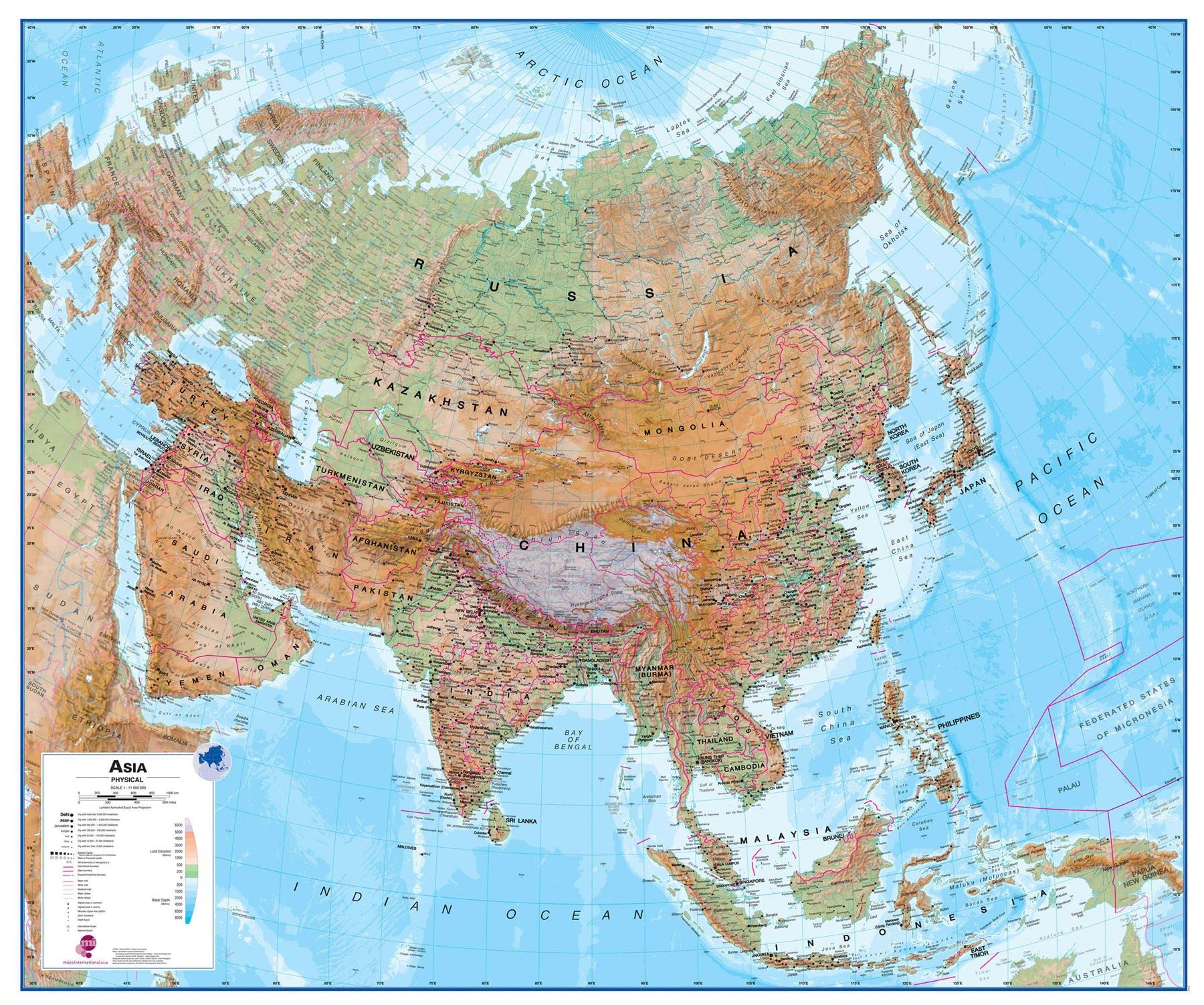 Huge Asia Wall Map Physical (Laminated)