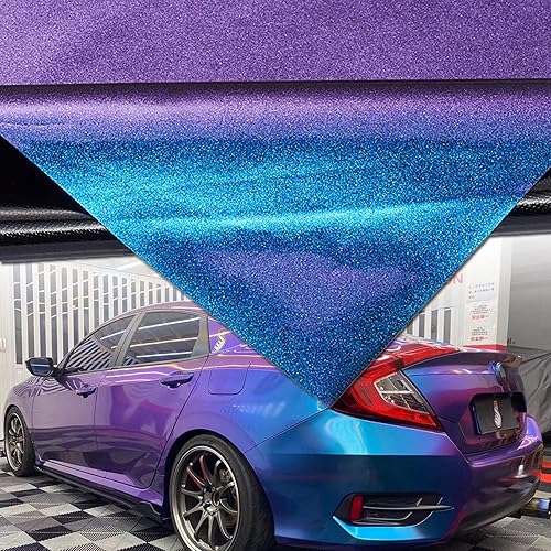 Miniatura 3 de AuMoHall - Rollo de película de vinilo brillante para coche, color morado y azul, camaleón, con cambio de color, 59.84 x 39.37 pulgadas