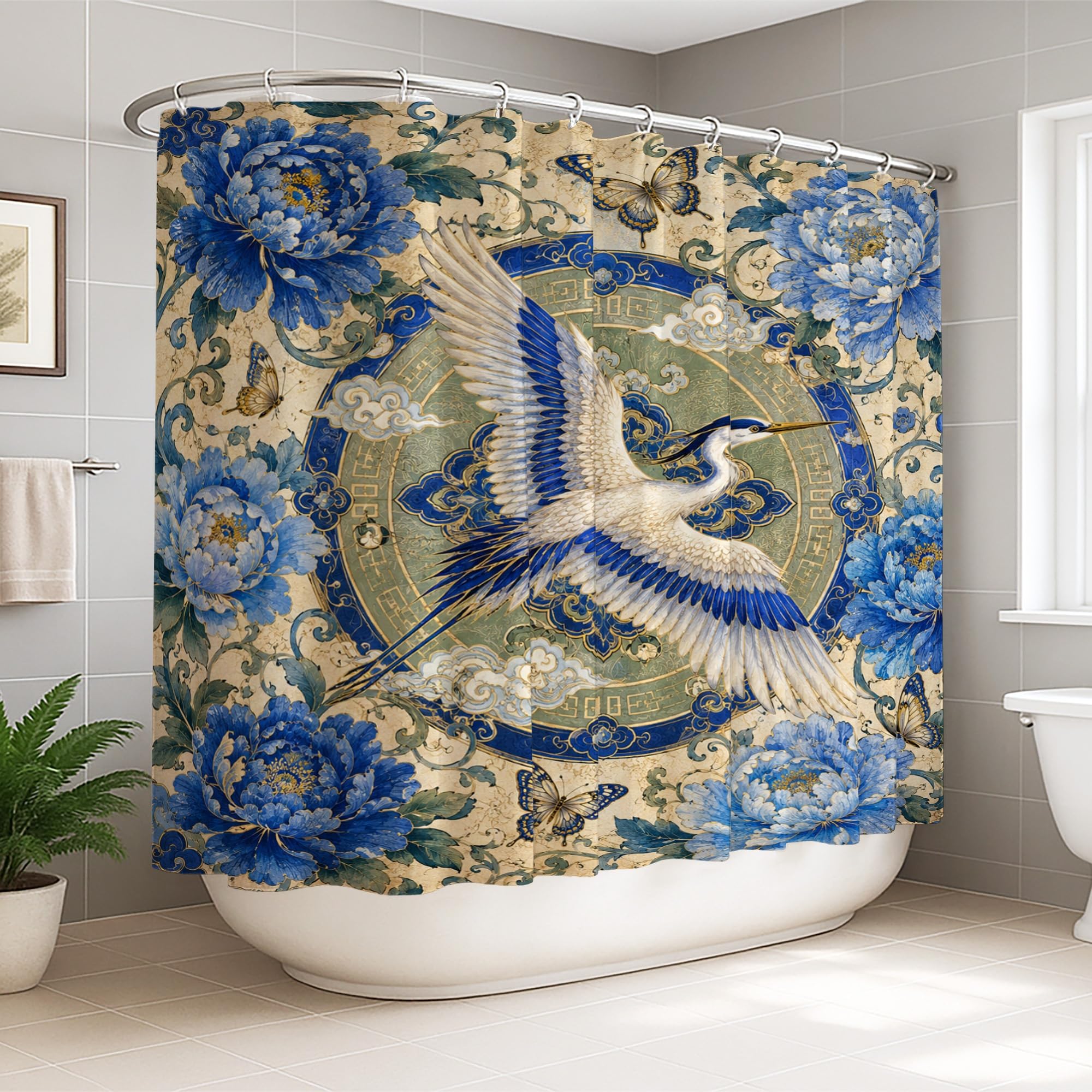Rideau de douche extra large avec crochets grand format bleu lavable pour baignoire
