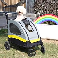 Cărucior pliabil BingoPaw pentru câini și pisici, până la 20 kg, respirabil, cu roți dotate cu amortizoare și frână, uși față-spate, 85x59x103 cm 4