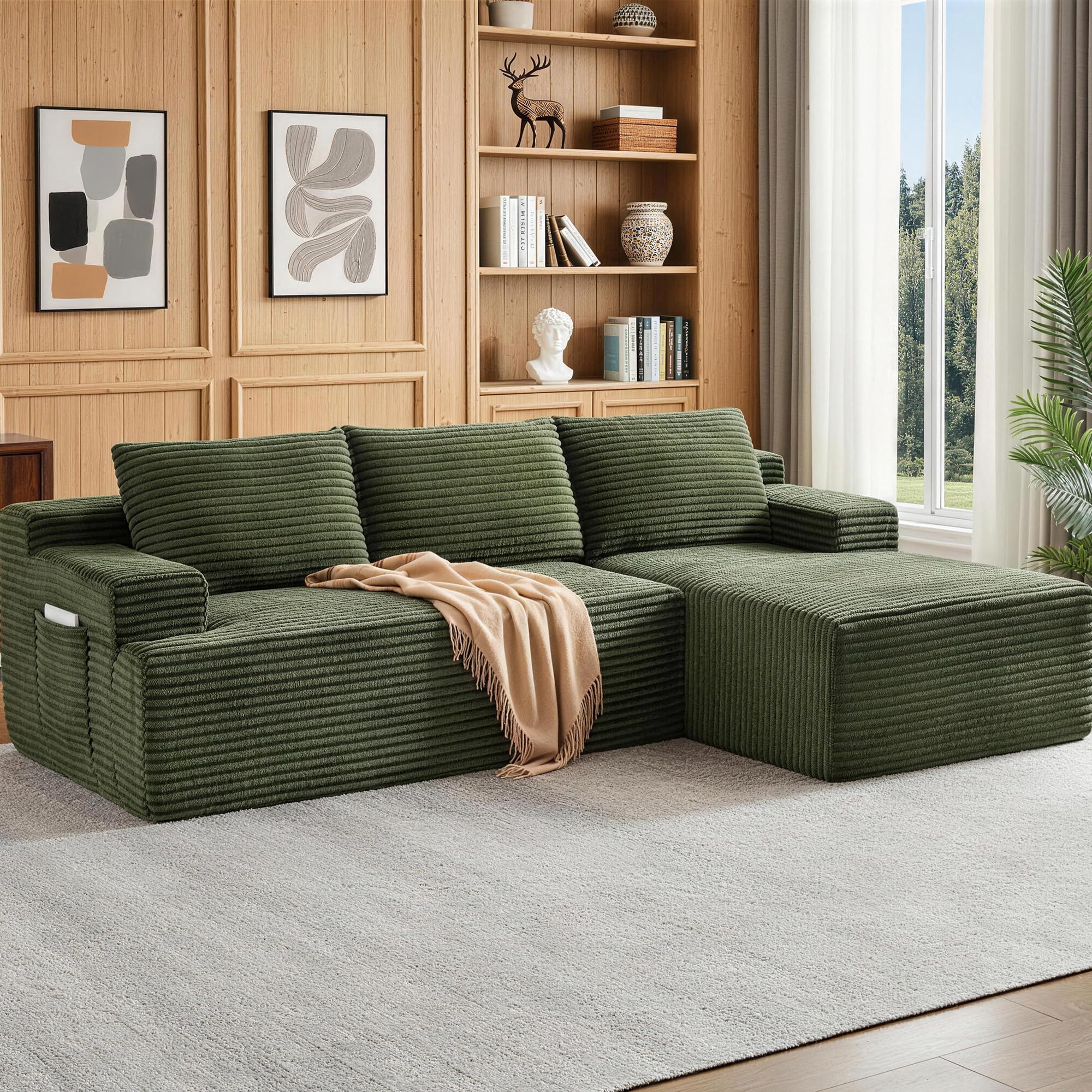 Boneless Couch, Modular Sectional Couches for Living Room, U-Shaped Cloud Couch Sofa with Deep Seat, Fluffy Corduroy Upholstered Corner Sofa