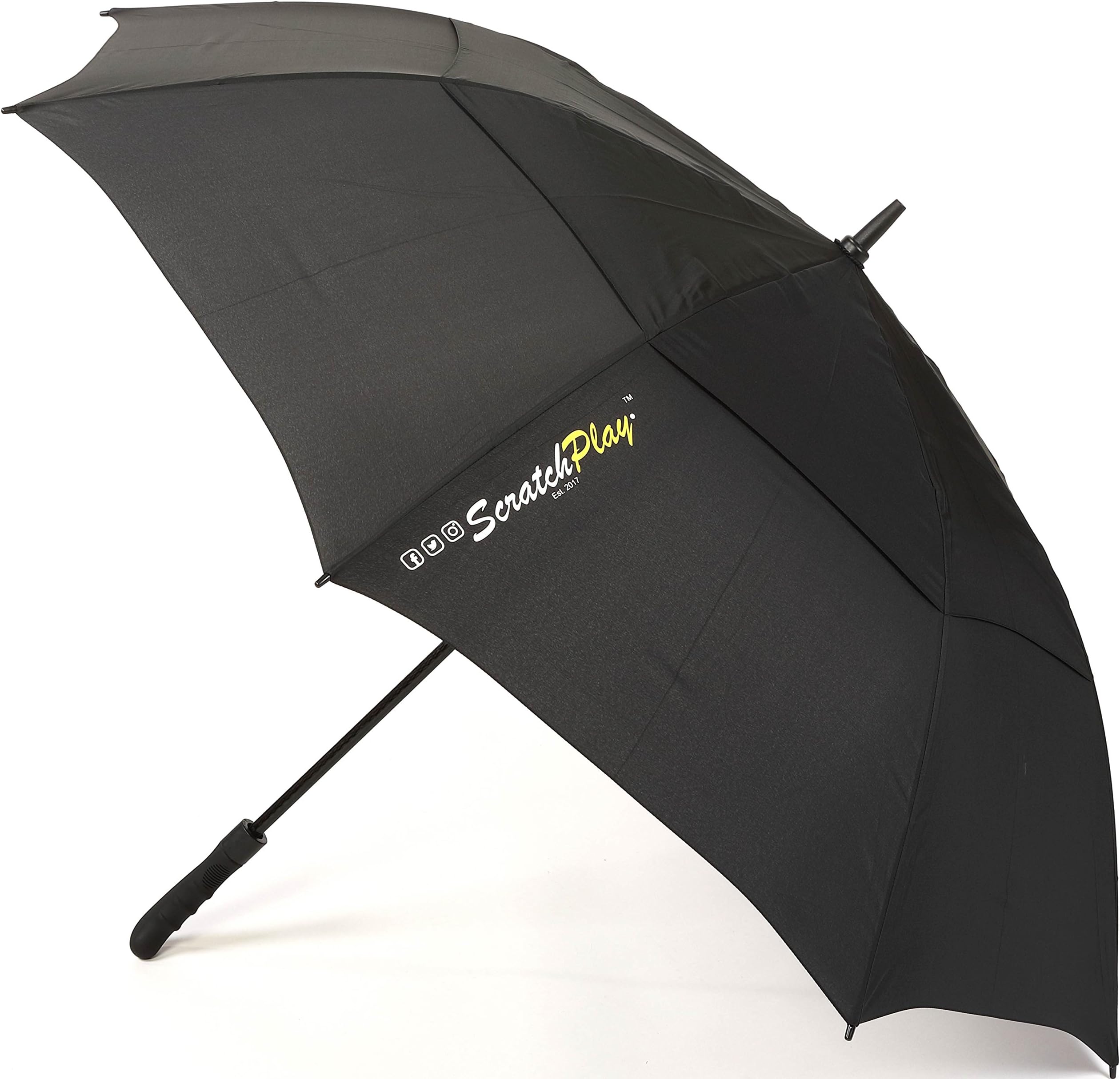 Golf Umbrella for Outdoor Travel Sports - Protects from Beach Sun Rain and Shade -Automatic Opening Lightweight Double Vented Wind Resistant Waterproof Canopy Fiberglass Frame - ScratchPlay