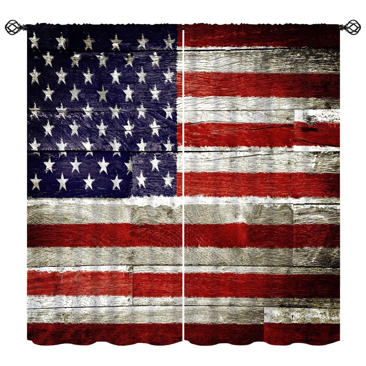 Wallira Vintage American Flag Curtains,Old Us Flag Rustic Wooden United States Flag Patriotic Decor Window Treatments for Kids Bedroom Country