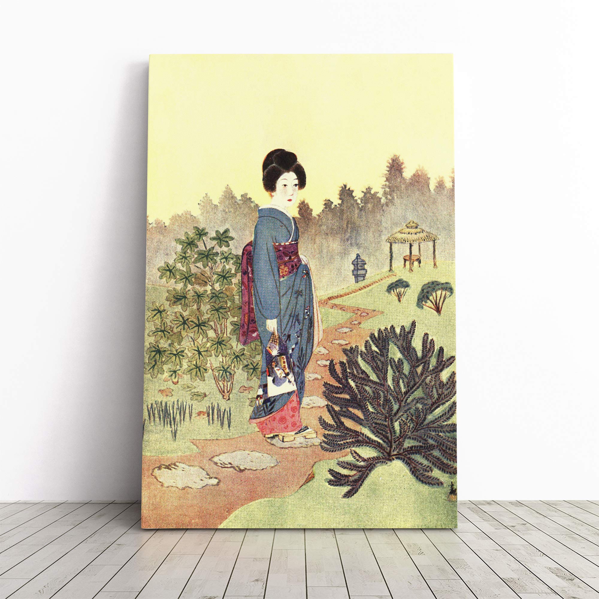 Wall Geisha Girl Japanese Oriental Art Canvas Print | Gallery Wrapped 30mm Frame Wall Art | 20x14 inches | Ready to Hang | Asian People Picture | Living Room Bedroom Lounge Office