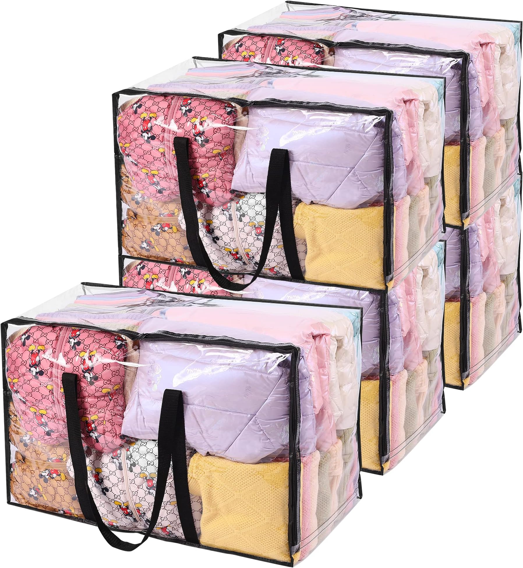 5 Pack Clear Comforter Storage Bag, 110L Over-Sized Clothes Storage Bag with Zipper Closet Organizer, Plastic Storage Containers Moving bags for Comforter, Blanket, Bedding, Duvet, Toys