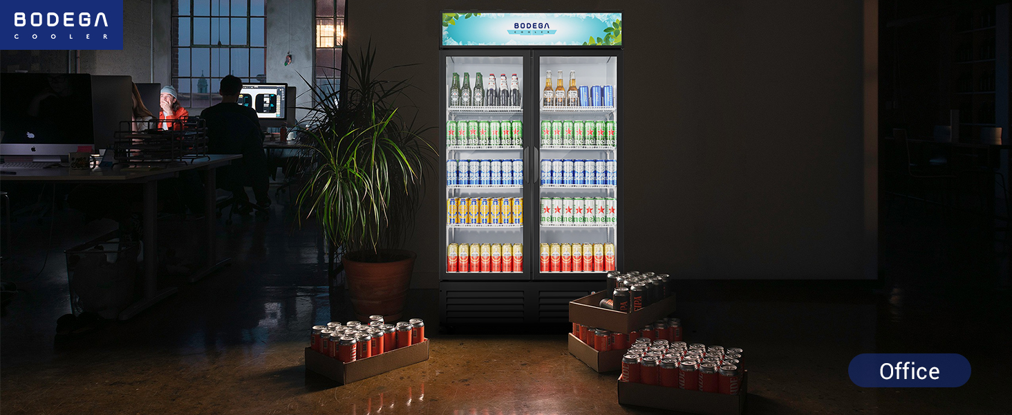 Image of BODEGACOOLER 35.4 Cu.Ft Commercial Beverage Fridge, 2 Door Display Cooler