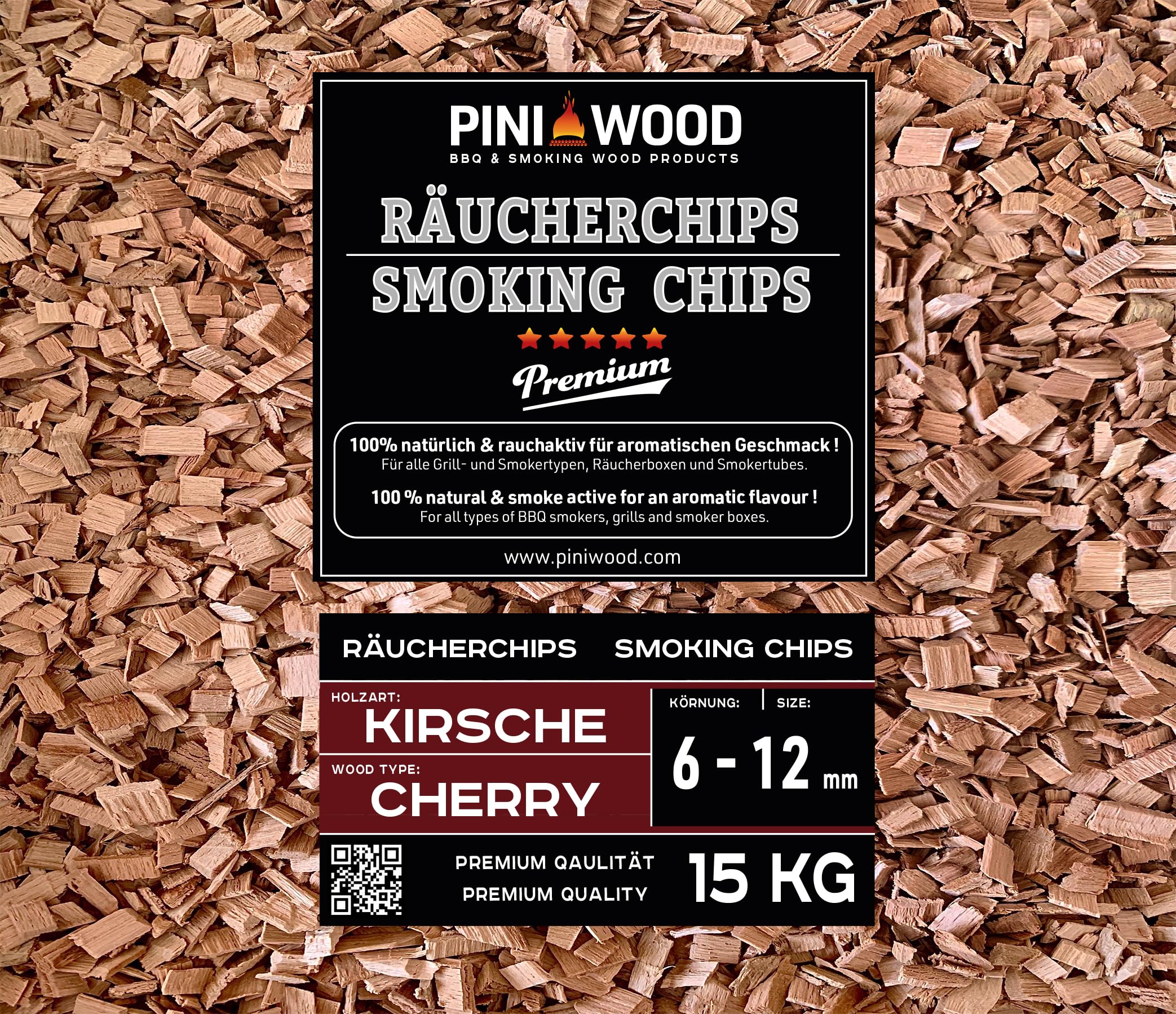 PINI Trucioli per affumicatura ciliegia, 15 kg, 6 – 12 mm