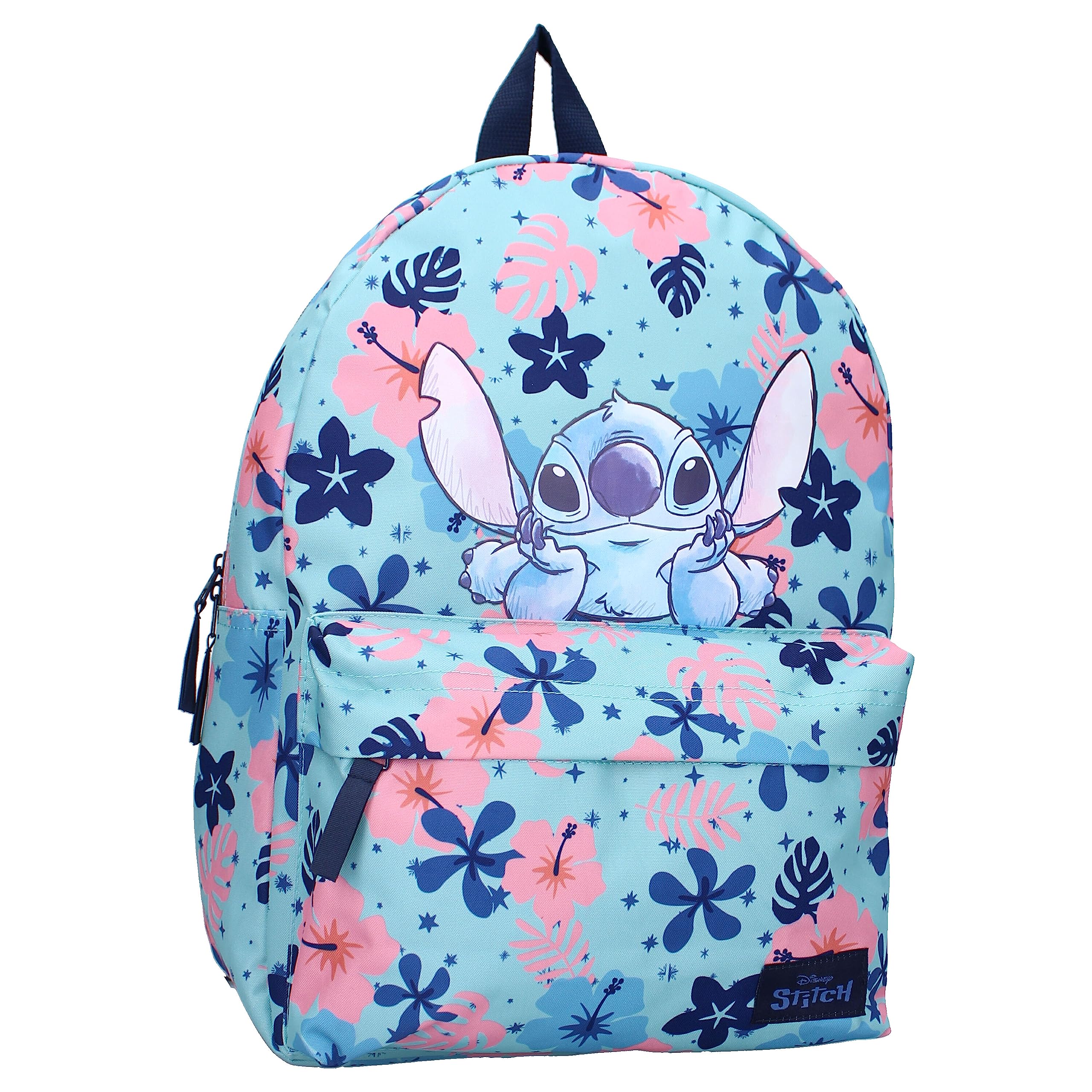 Vadobag Mochila STITCH Flores Hawaii de Disney Lilo & Stitch - Mochila para niños | Escuela | Ocio – Color Azul – Dimensiones 39 x 29 x 12 cm, azul claro, talla unica