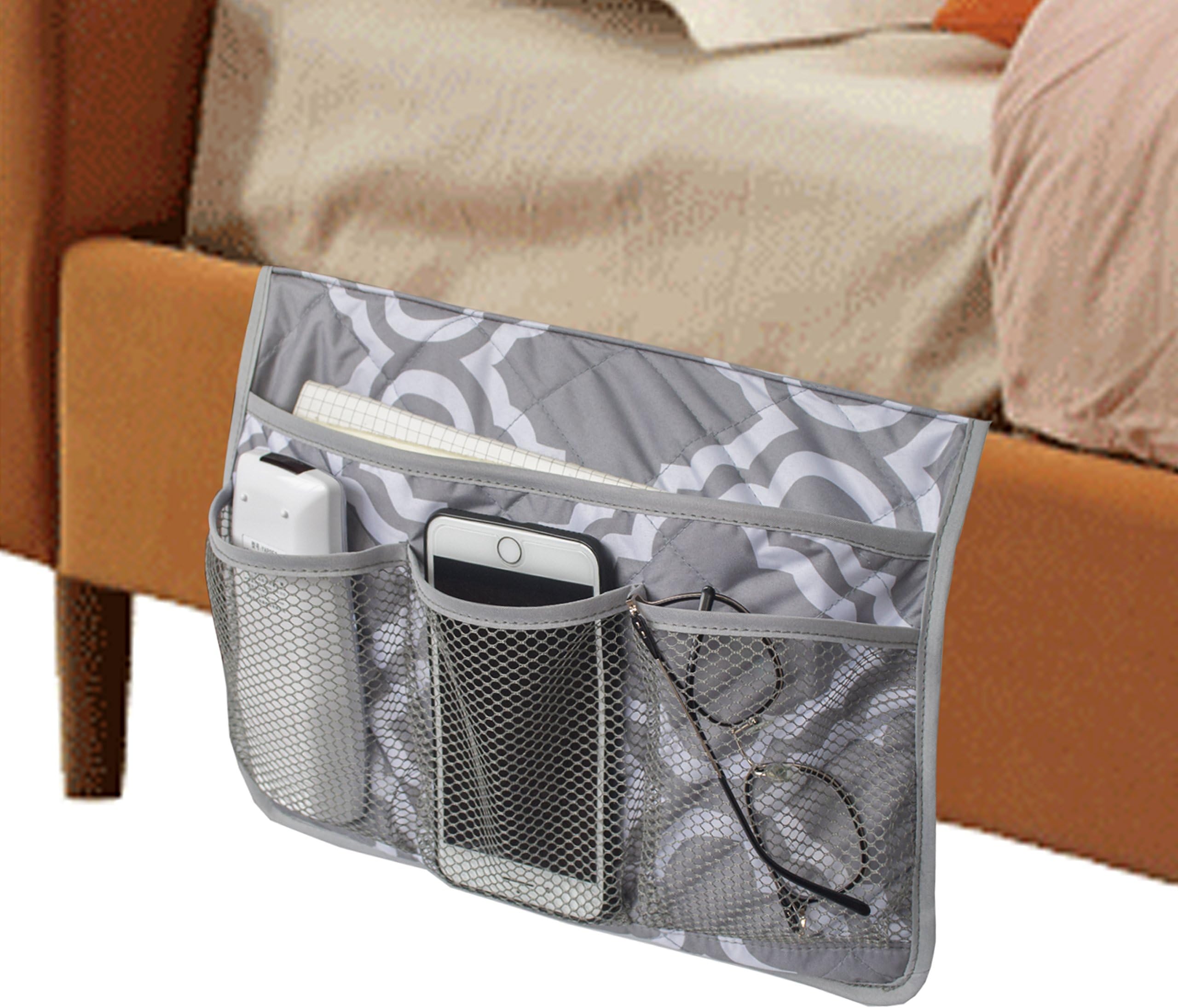 MDSTOP Bedside Caddy, Bedside Storage Bag, Under Couch Table Mattress Organizer, Fits for Book Tablet Magazine Phone Remotes Glasses