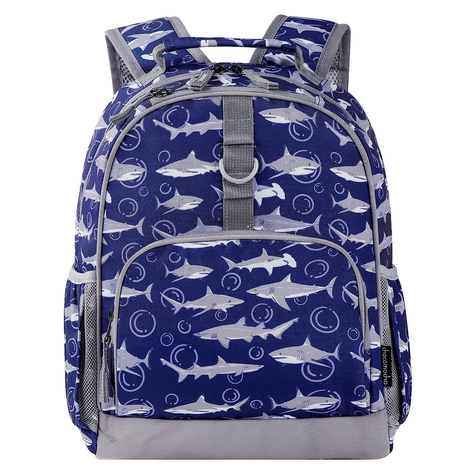 Choco Mocha Shark Backpack for Boys, Kids Backpack for Boys Ages 4-6, Kindergarten Preschool Bookbag Boy 15 inch, Navy Blue
