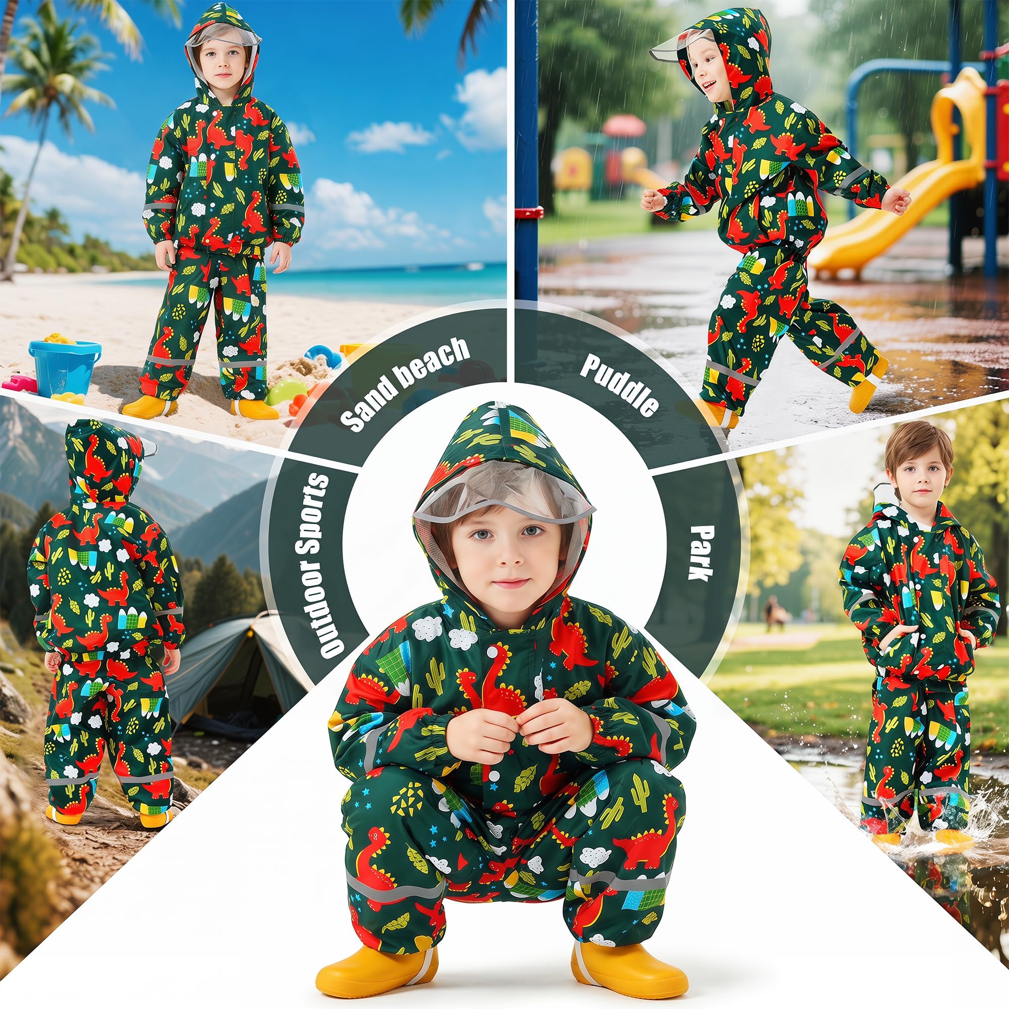 Combinaison Imperméables Enfant, Veste de Pluie & Pantalon Imperméable 2 pièces Ensembles, Filles Léger Respirant Coupe-vent Manteaux Pantalon de Pluie Vêtements de Pluie 1-7 Ans