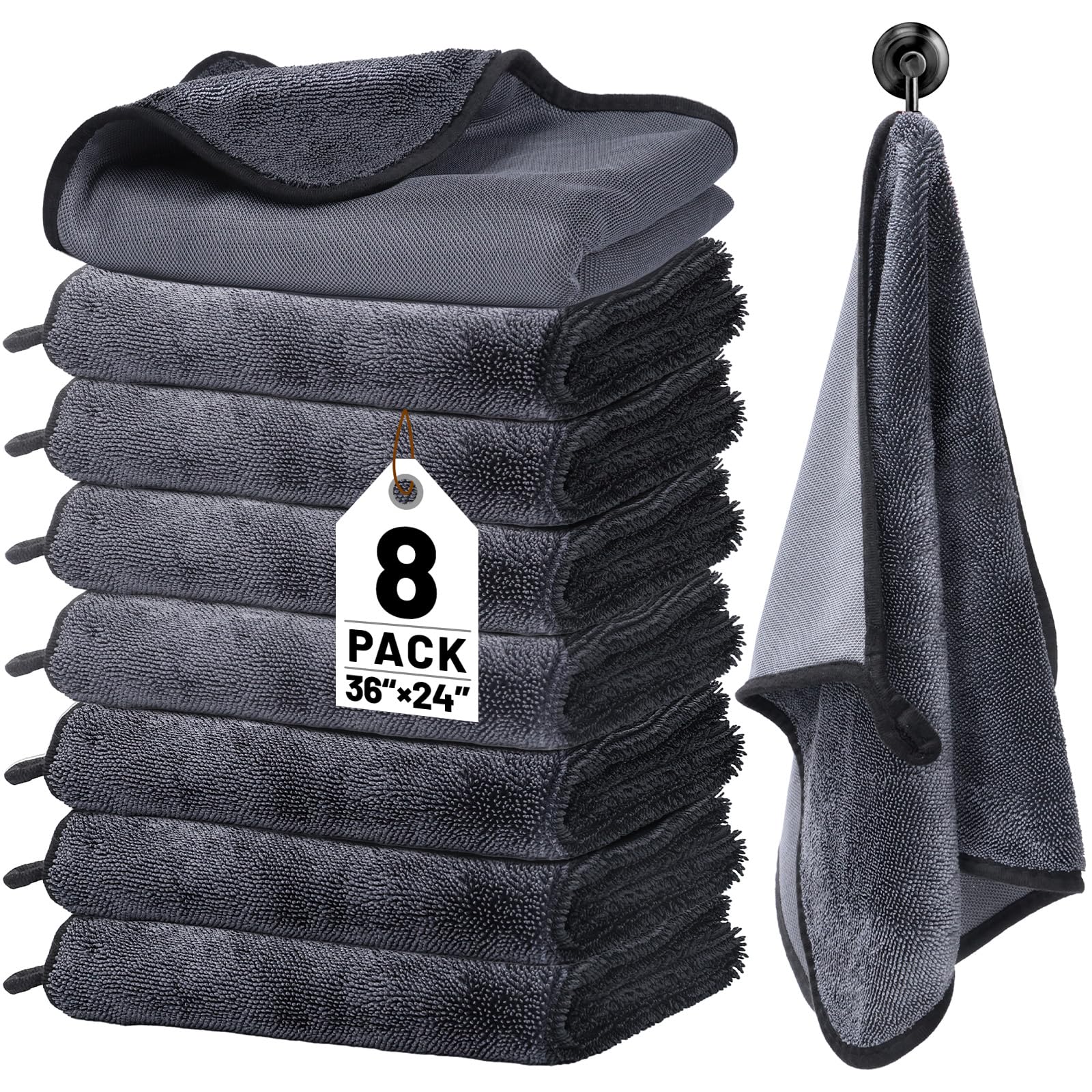 8 Pack Microfiber Car Towels, 36" x 24" Microfiber Cleaning Cloth, 600 GSM