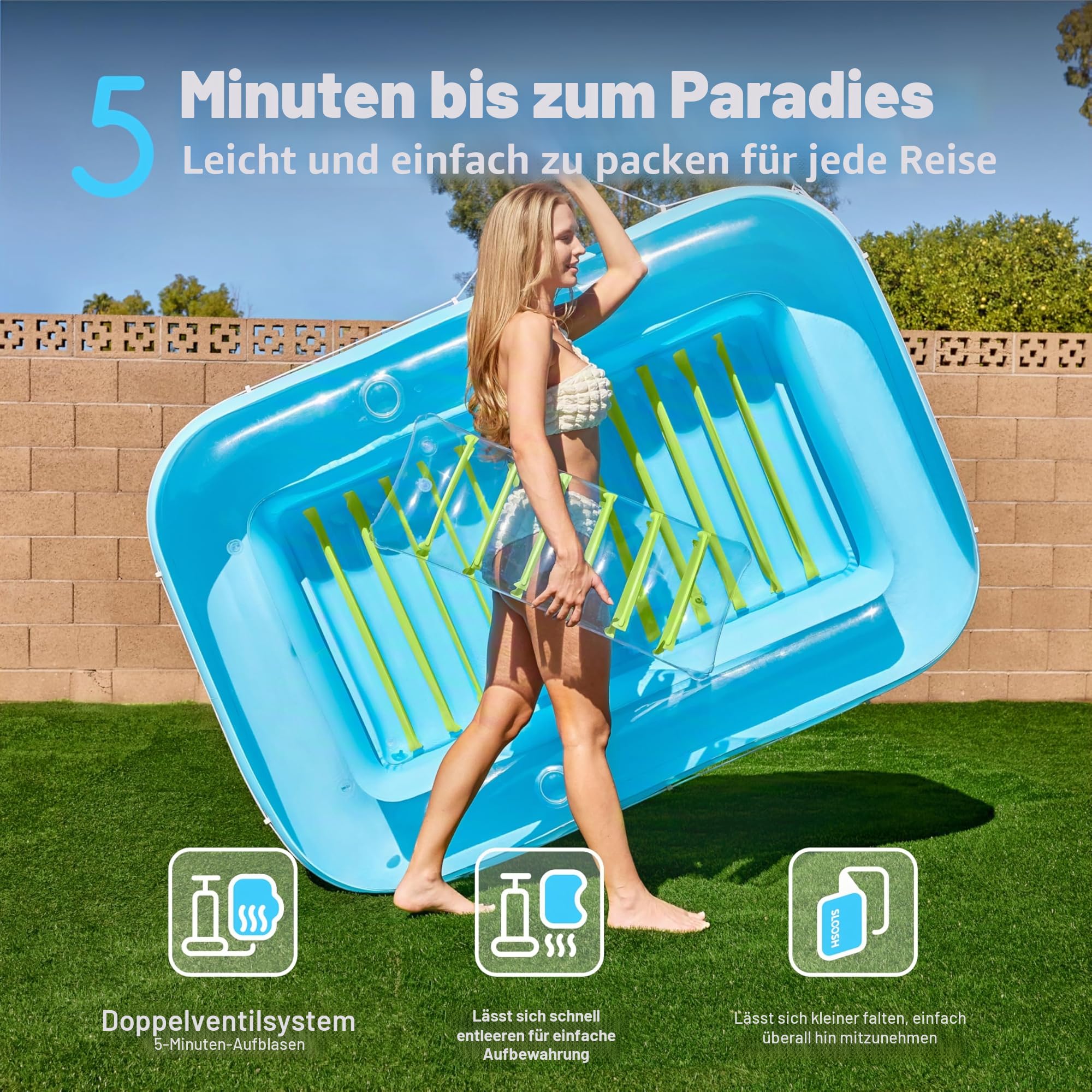 Sloosh aufblasbarer Sonnenpool Luftmatratze mit abnehmbarem Kissen für Erwachsene