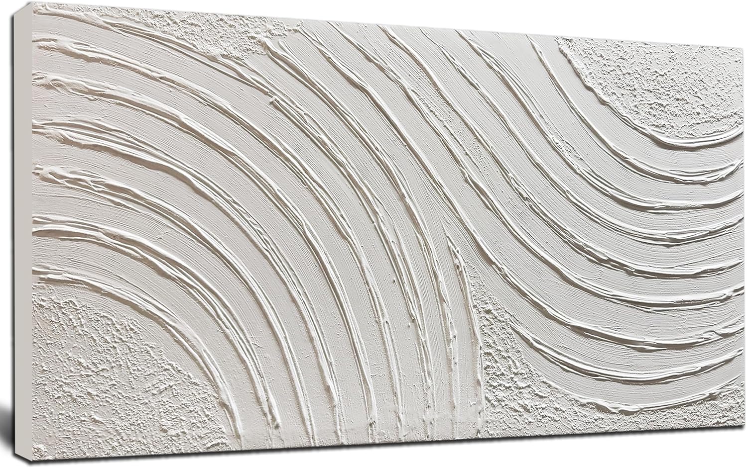 Trogonup Large Abstract Canvas Wall Art for Living Room Hand Painted White Minimalist Textured Painting Modern Neutral Artwork for Bedroom Home Office Decor Ready to Hang 20x40 Inch