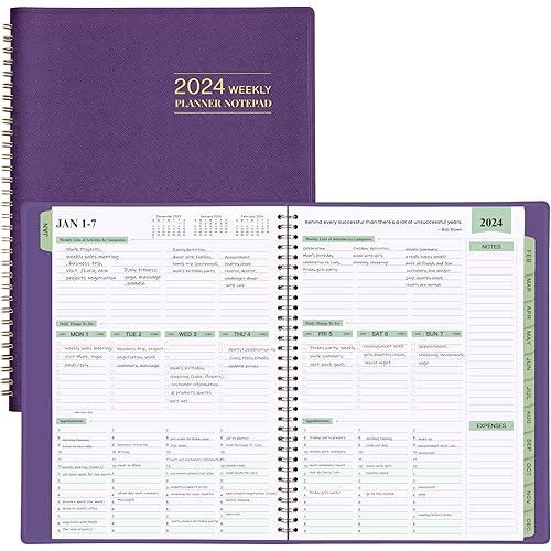 2024 Planner - 3-Tier Down Weekly & Monthly Planner Notepad, 11.38'' x 8.74'', JAN 2024 - DEC 2024, Appointment Book, 60 Minutes Intervals, Monthly Tabs, Faux Soft Leather, Spiral Bound, Julian Dates
