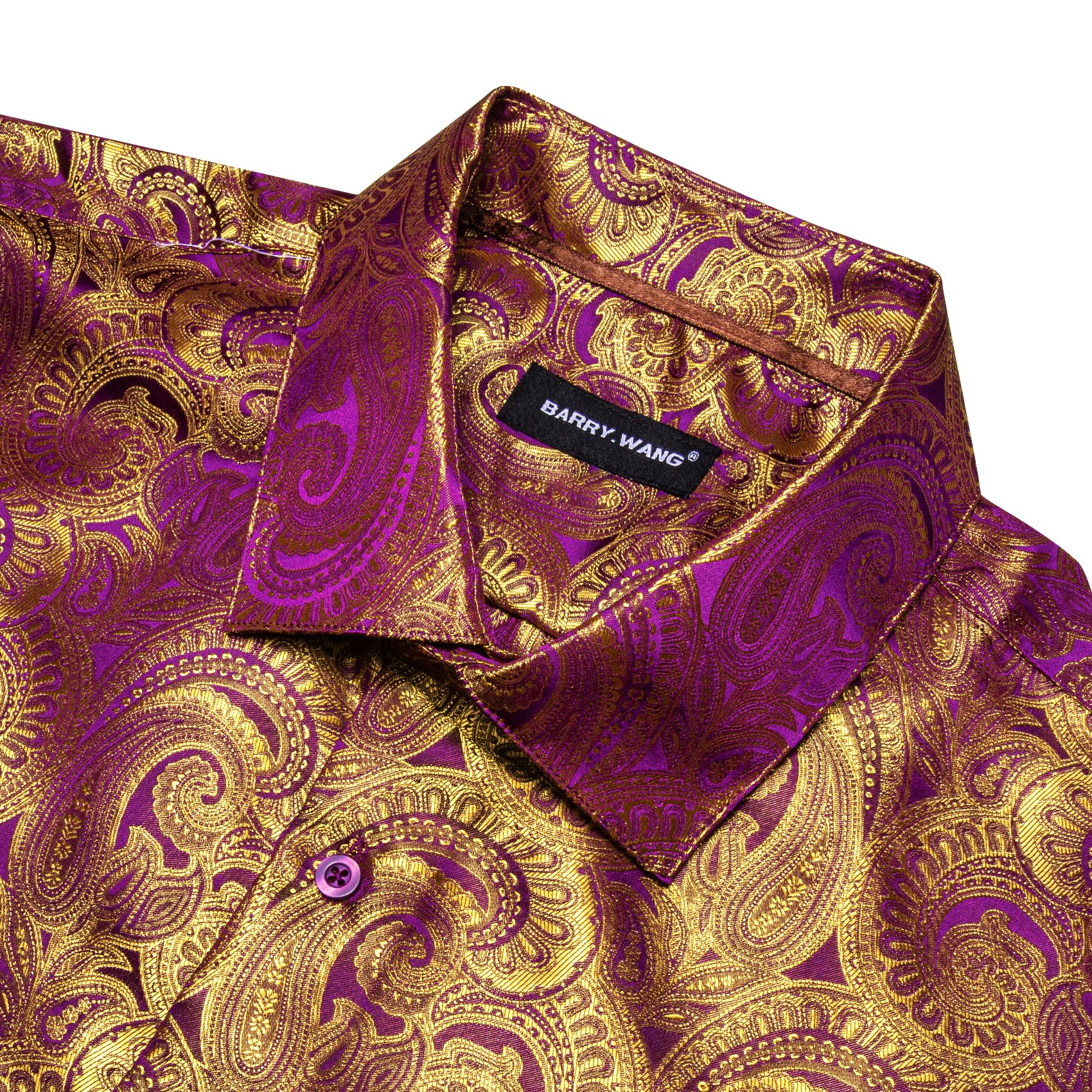 Barry.Wang Camisa de seda satinada para hombre, manga larga, brillante, informal, con botones, para fiesta, discoteca, formal