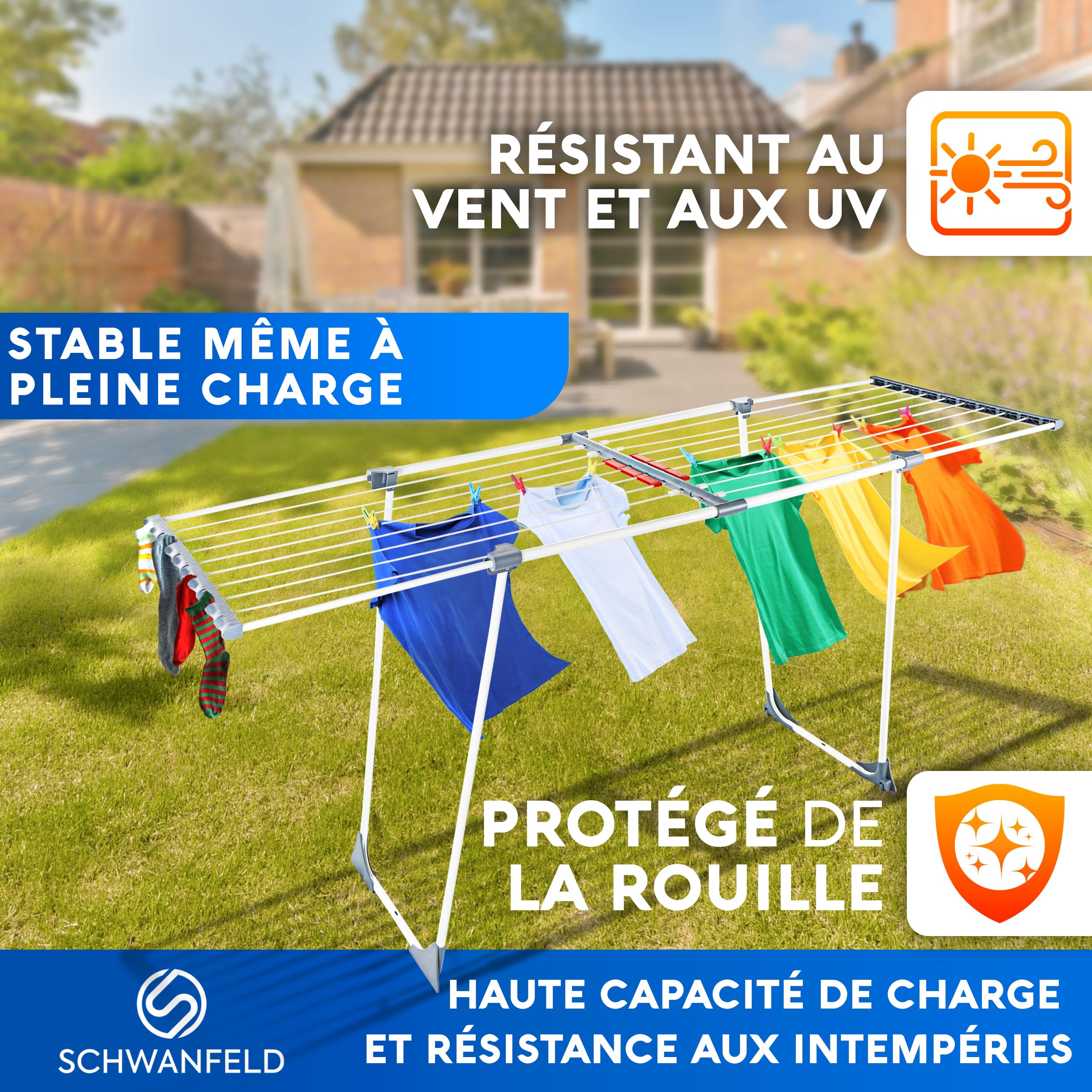 SCHWANFELD® sechoir a Linge Exterieur [20M Longueur DE SÉCHAGE] - etendoir Linge Interieur - tancarville Linge Solide XXL - séchoirs à Linge - étendoir à Linge - etandoire à Linge intérieur
