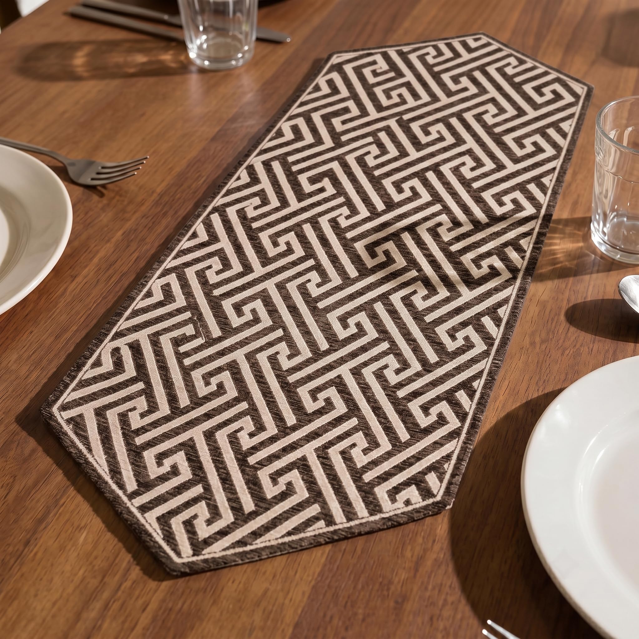 Dining Table Runner for 4 Seater | Centre Table Runner for Living Room | Soft Viscose Rayon & Cotton Fabric | Washable Heat Resistant Runner for Centre Table | 36 x 14 Inch | Brown-image-10