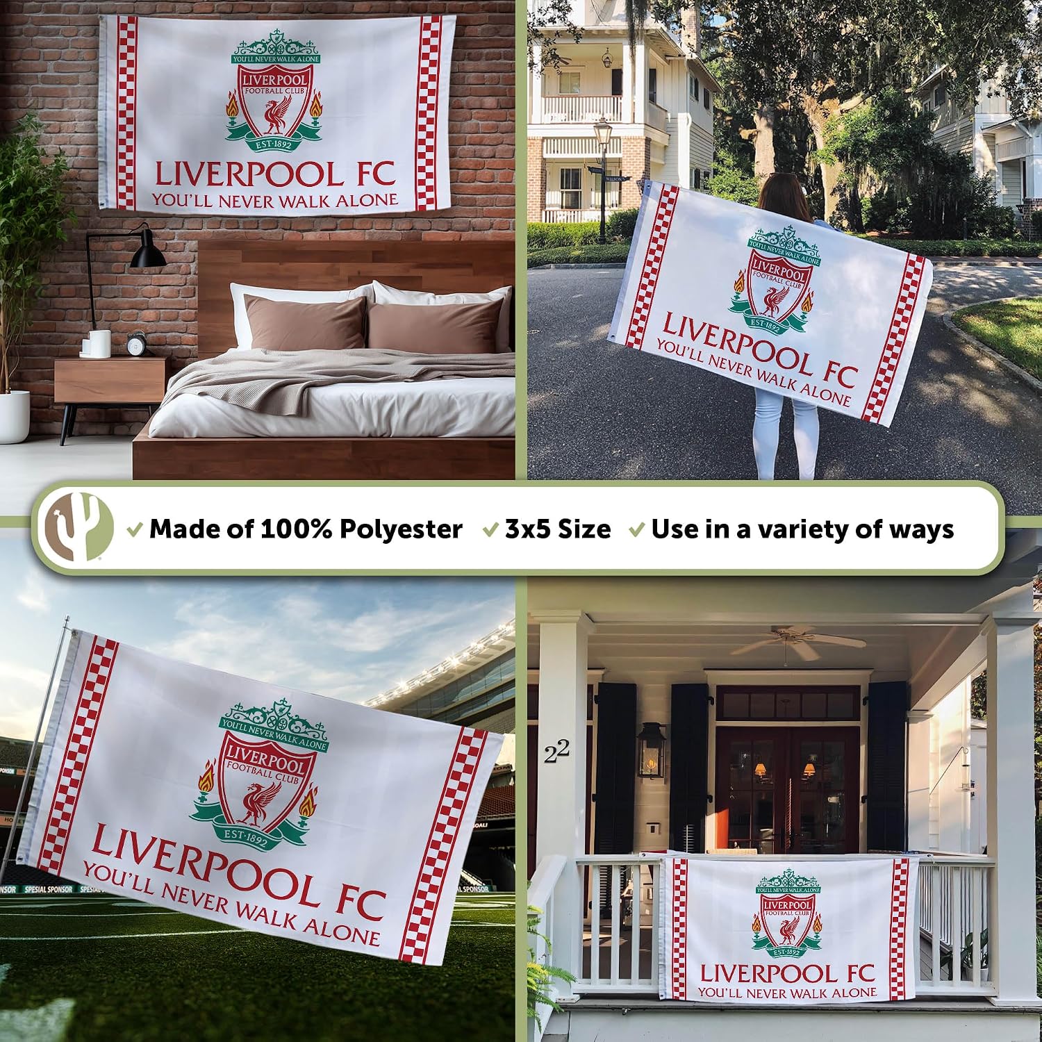 Desert Cactus Liverpool FC Flag Football Club Soccer 100% Polyester Indoor Outdoor 3x5 feet Flags (Flag M)