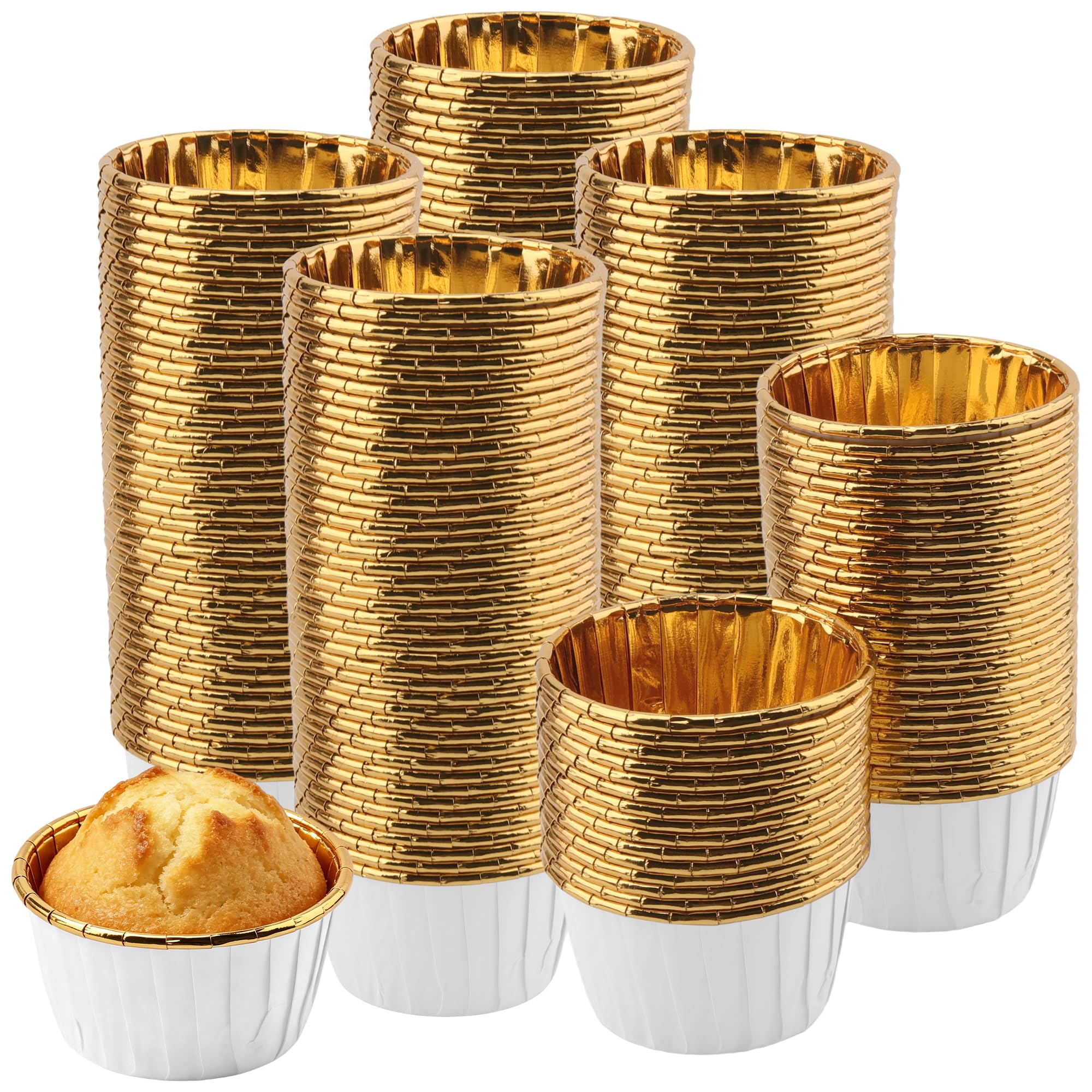 CHIHEUNG 200 PCS Cupcake Cases, White Greaseproof Foil Baking Cups, Paper Muffin Liners for Birthday, Wedding, Party