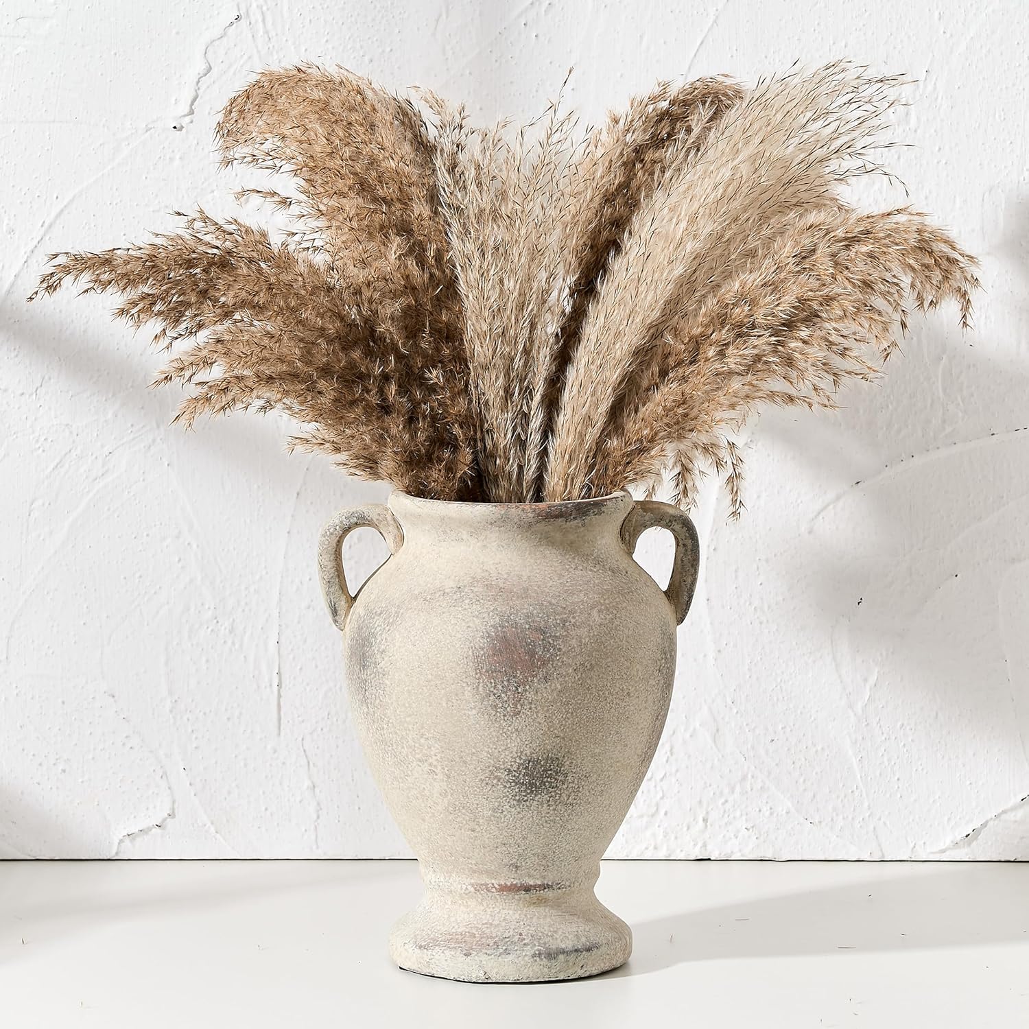 Ceramic Rustic Flower Vase with Handles, 8.46 Inch Tall Vintage Pottery Home Decor, Farmhouse Terracotta Vase for Living Room, Table, Shelf, Mantel Decoration, Farmhouse- Brown - Image 4