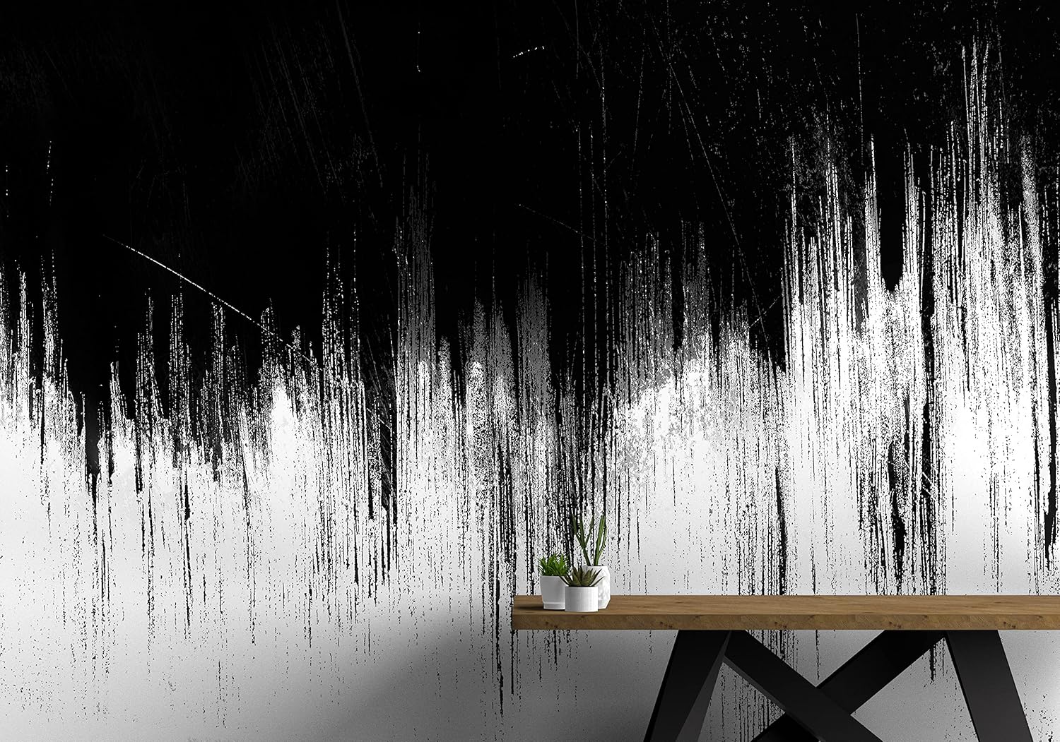 Abstract Black and White Grunge Line Art Wall Mural/Peel and Stick Wallpaper. #6336 (9ft Tall X 16ft Wide)