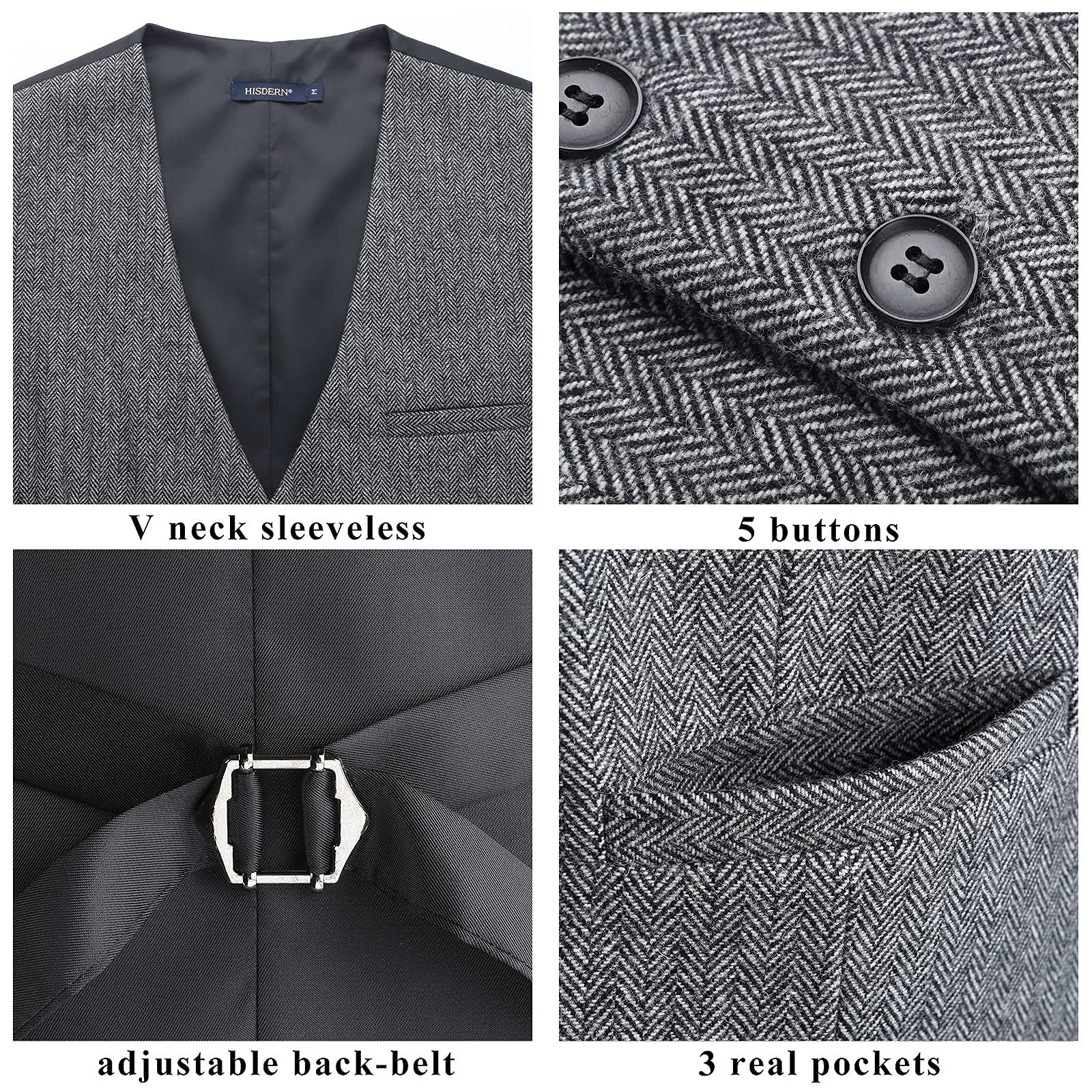 HISDERN Chaleco Formal Hombres Tweed Chaleco Lana Chalecos de Traje para Hombre