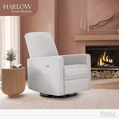 Miniatura 19 de Evolur Harlow - Asiento de felpa tapizado de lujo, giratorio, reclinable eléctrico con puerto USB, certificado Greenguard Gold, color beige