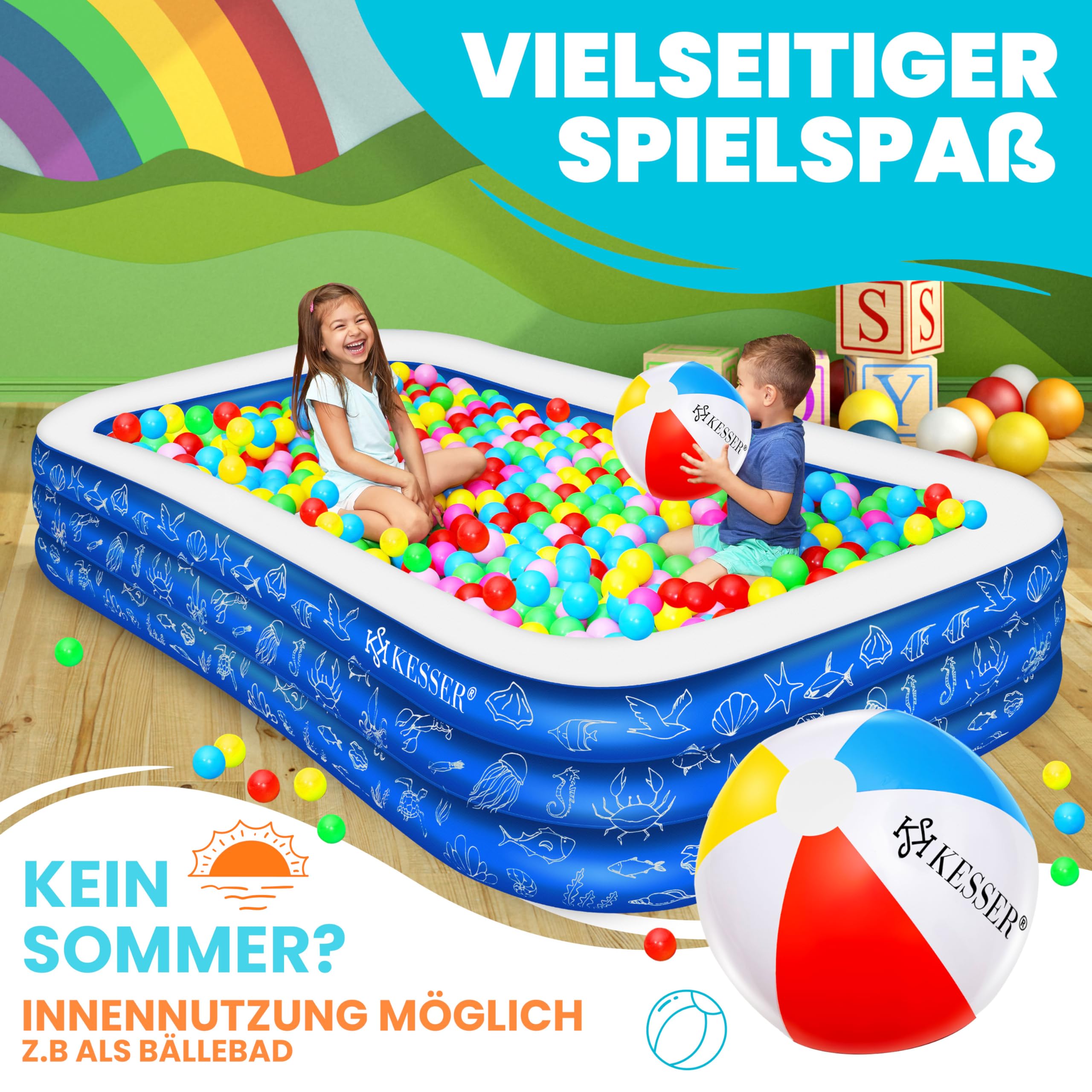 KESSER® Piscine gonflable familiale pour enfants et adultes Piscine de jardin Piscine familiale Piscine d'été 305 x 183 x 56 cm Pataugeoire 1180 l Convient aux enfants Avec kit de réparation et balle
