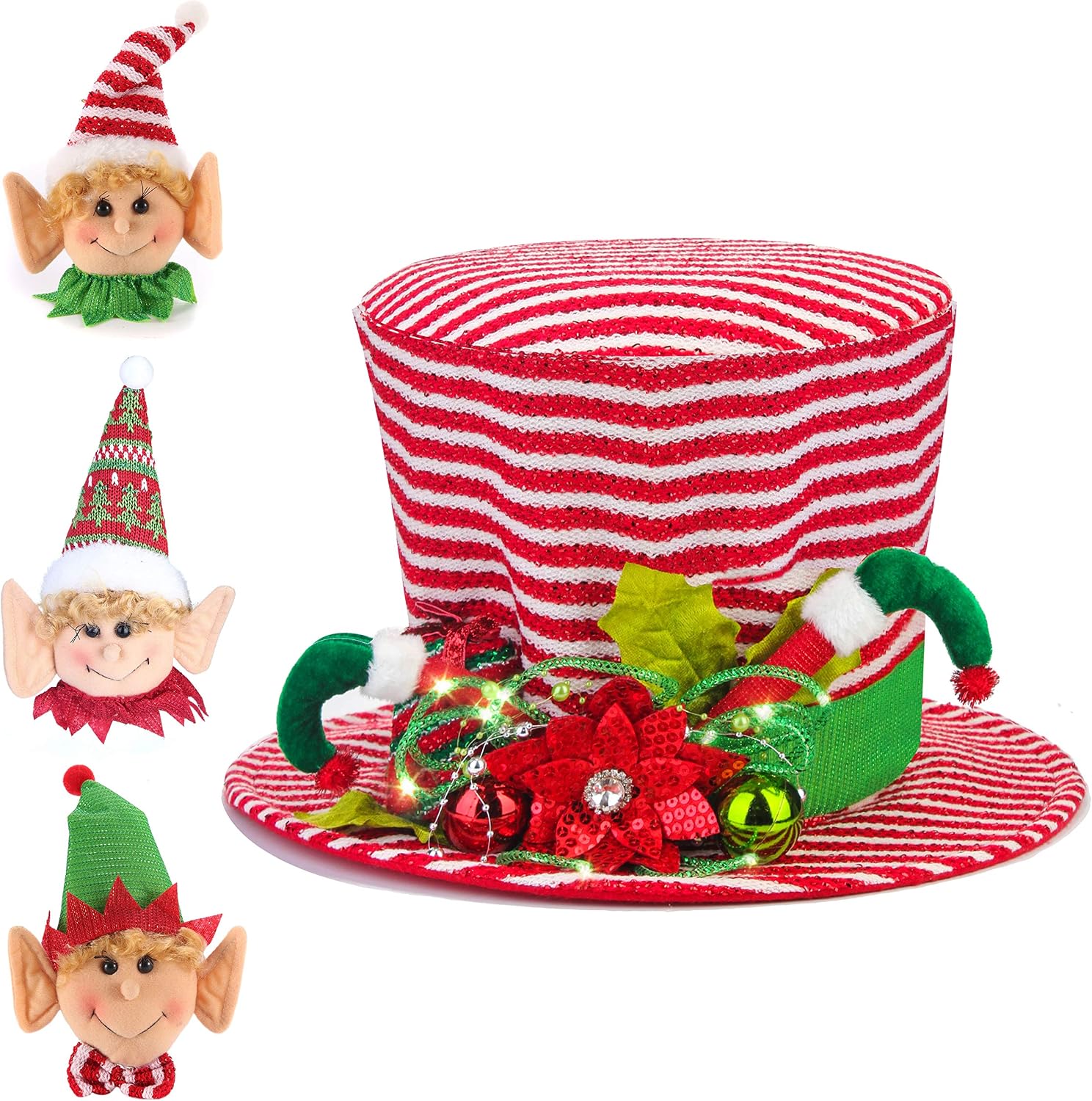 Christmas Tree Topper,Red & White Stripes Top Hat Ornament for X'Mas/Holiday/Winter Wonderland Party Decoration Supplies