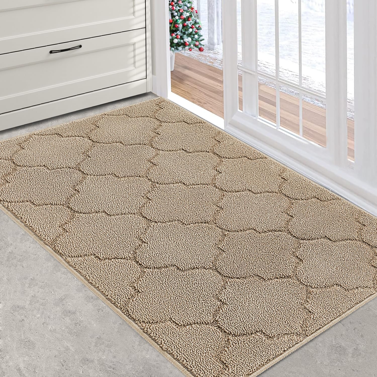 REFETONE Indoor Doormat, Front Back Door mat, Non Slip Door Mats 20"x32" Absorbent Resist Dirt Entrance Inside Floor Mats Door Rugs for Entryway Washable Low-Profile, Mud Mat for Dogs, Beige