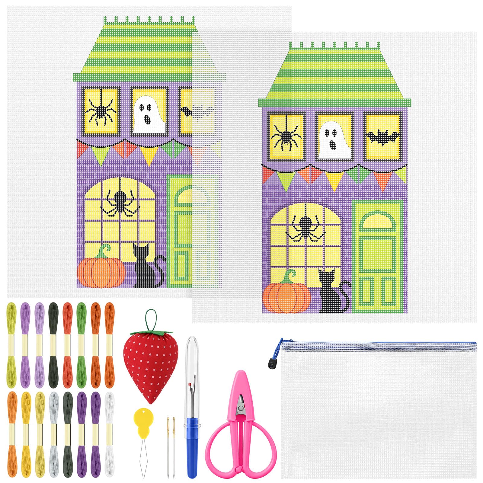 XunYee 32 Pcs Halloween House Needlepoint Kit for Beginners Adults Starters