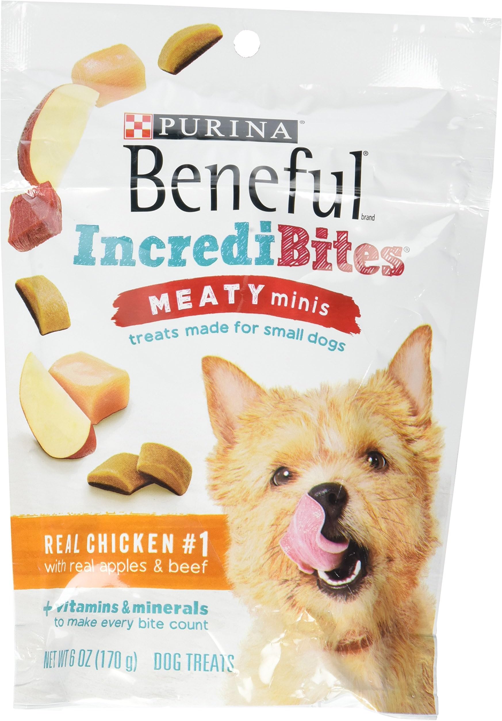 baycheers Purina Beneful IncrediBites Meaty Minis Made for Small Dogs Real Chicken #1 with Real Apples & Beef (Net WT 6 OZ)