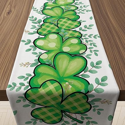 OHOME St. Patrick s Day Shamrock Table Runner Spring Holiday Table Decor