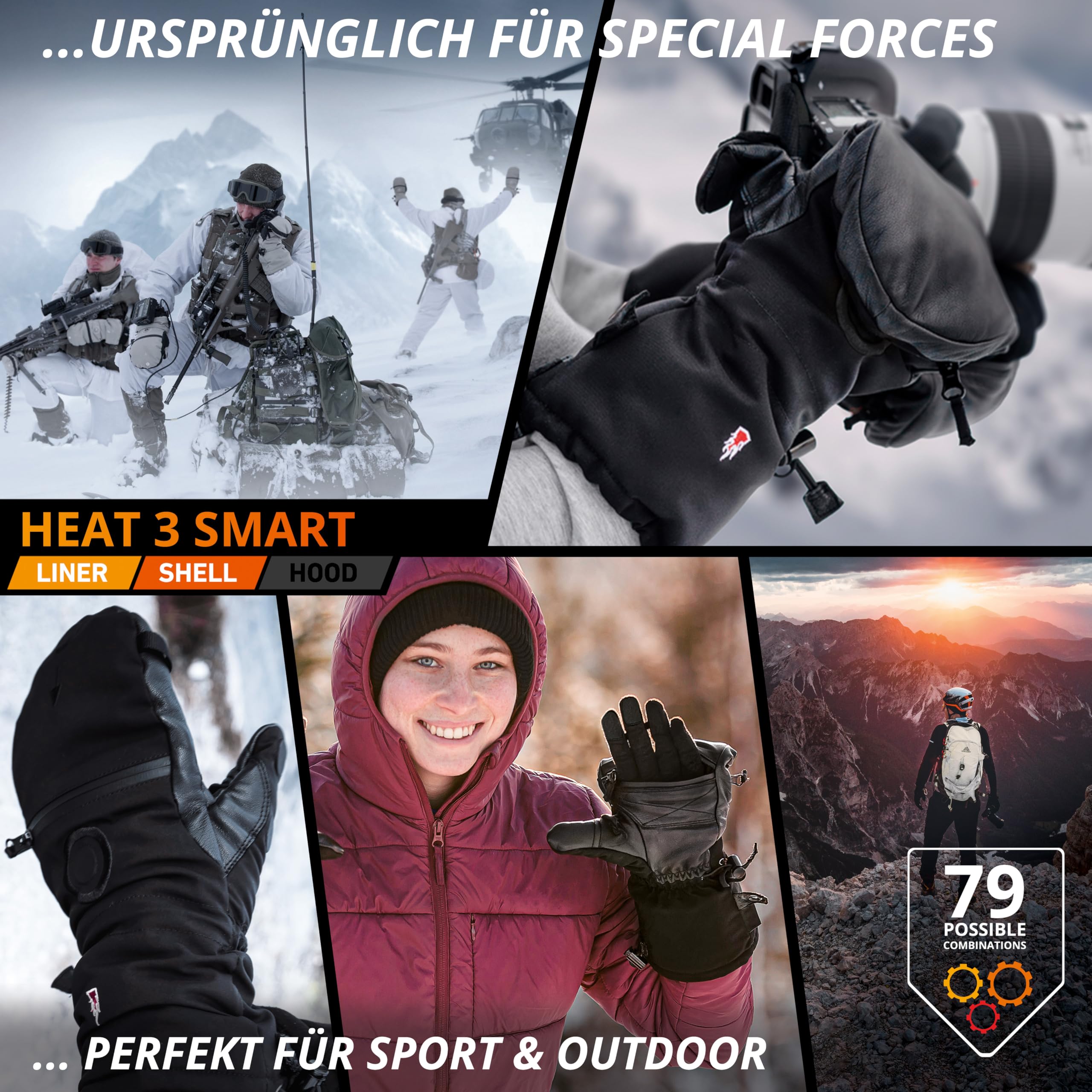 THE HEAT COMPANY - Heat 3 SMART – Die Handschuh Innovation – Handschuhe & Fäustlinge in Einem: Fäustling einfach umklappen - Handschuh Herren Winter & Damen, Skihandschuh, Wintersport, schwarz