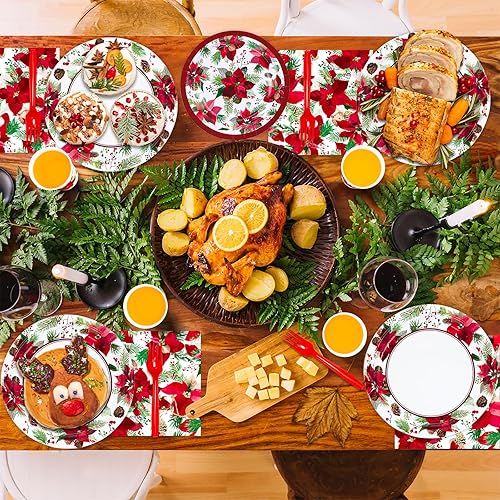 Miniatura 4 de DYLIVeS Suministros para fiestas de Navidad, vajilla desechable de flores de Pascua de Navidad, decoración de fiesta de Feliz Navidad, para