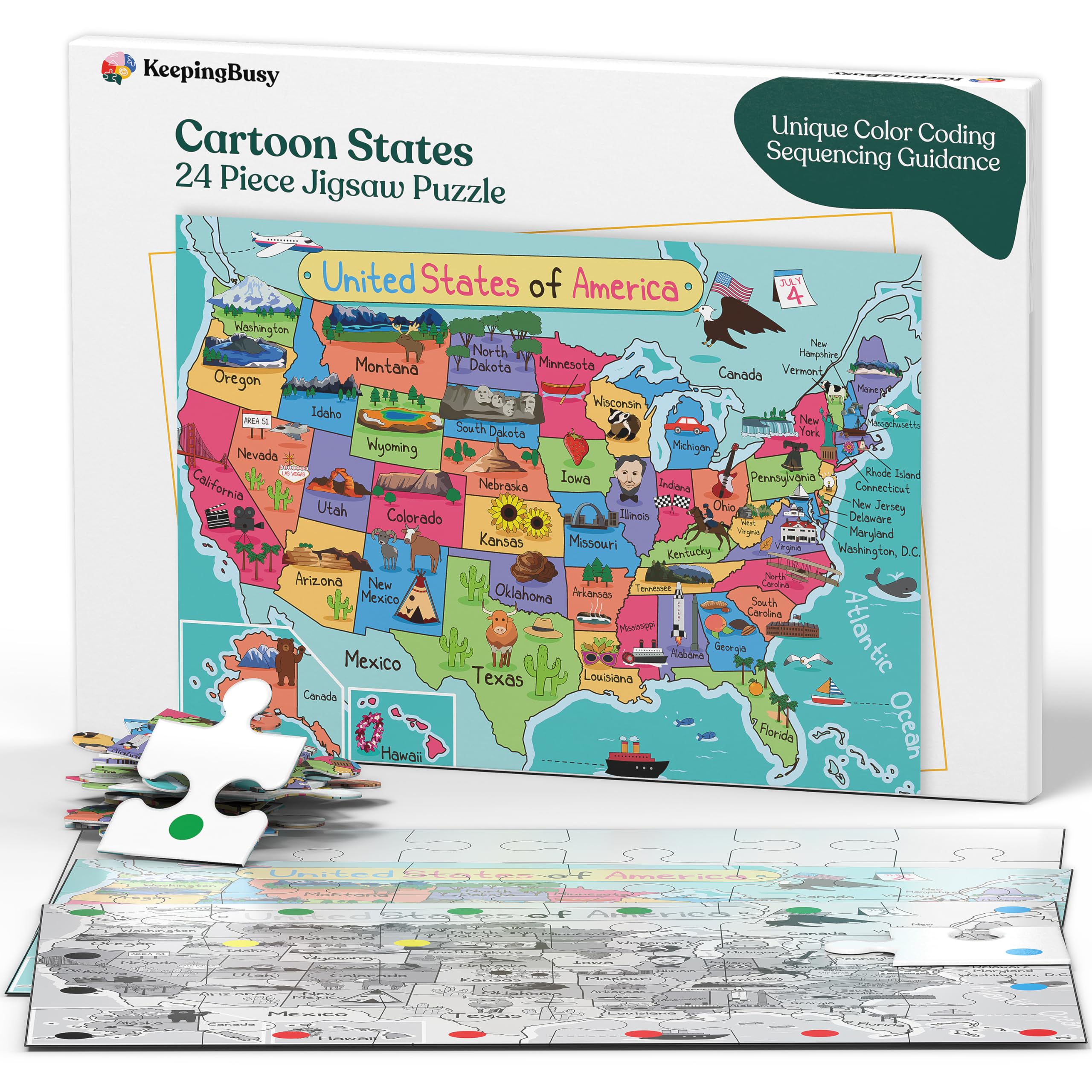 Keeping Busy Dementia Puzzles for Seniors USA Map 24 Piece Puzzle for Seniors with Dementia Color Coded with Templates - Puzzles for Dementia Patients - Puzzles for Dementia Seniors - Dementia Puzzle
