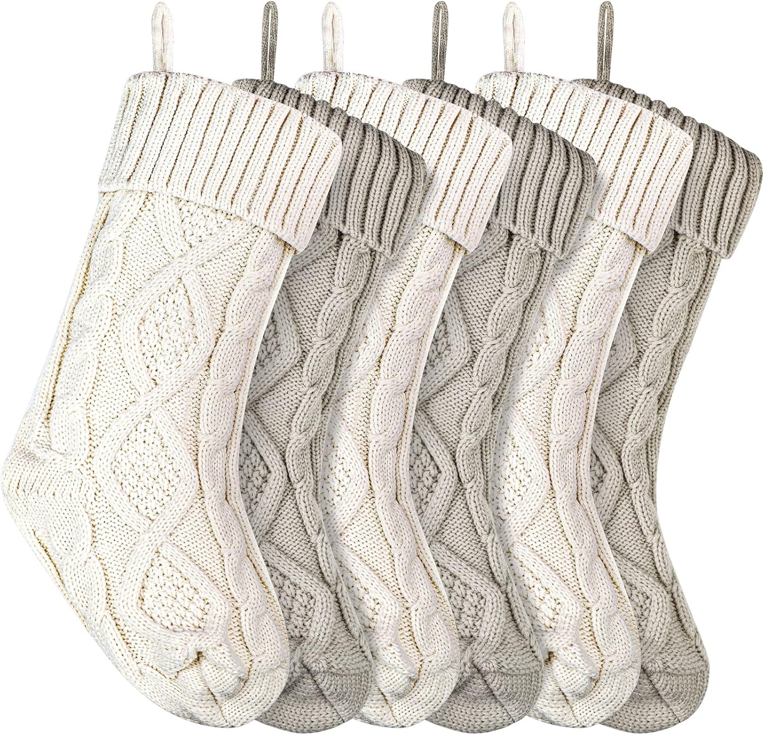 Christmas Stockings Knitted Xmas Stockings 18 Inches Double-Sided Fireplace Hanging Stockings for Family Christmas Decoration (Ivory, 8)