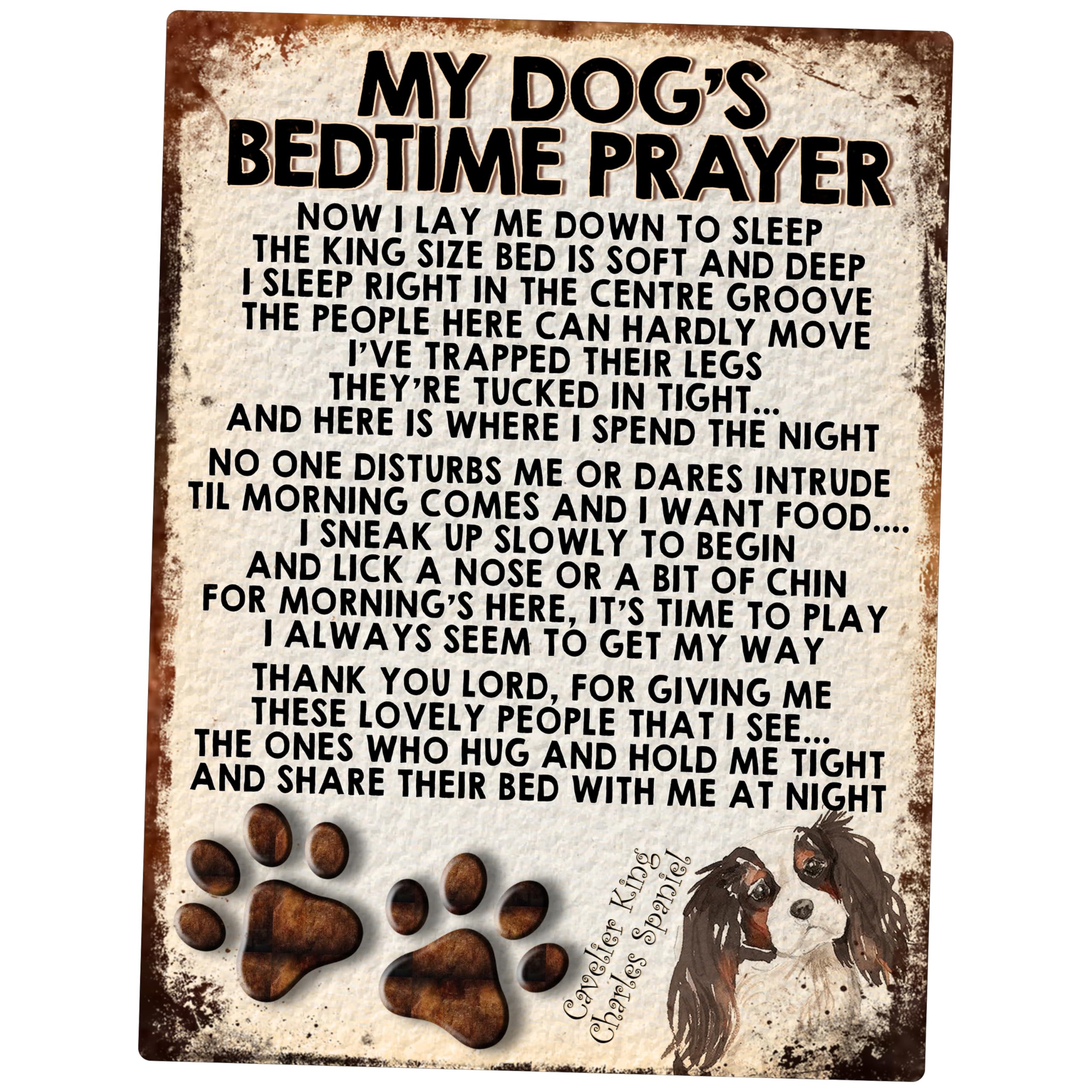 Shawprint Limited Cavalier King Charles Spaniel My Dog's Bedtime Prayer Retro Style Metal Tin Sign/Plaque (Cavalier King Charles Spaniel)