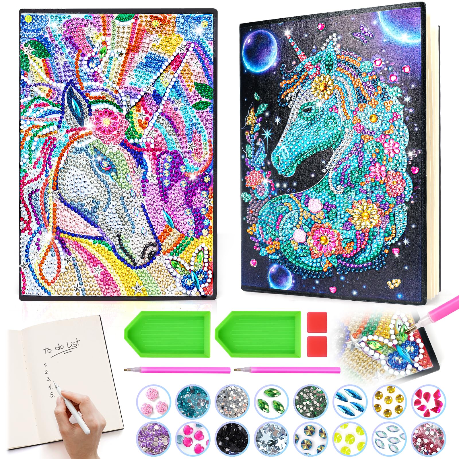 pearoft Geschenke für Mädchen 6 8 10 12 Jahre, Bastelset Kinder ab 6 Jahre Diamant Painting Tagebuch Einhorn Geschenk Mädchen 5 7 9 11 Jährige Basteln Spielzeug A5 Notizbuch Geburtstag Geschenkideen