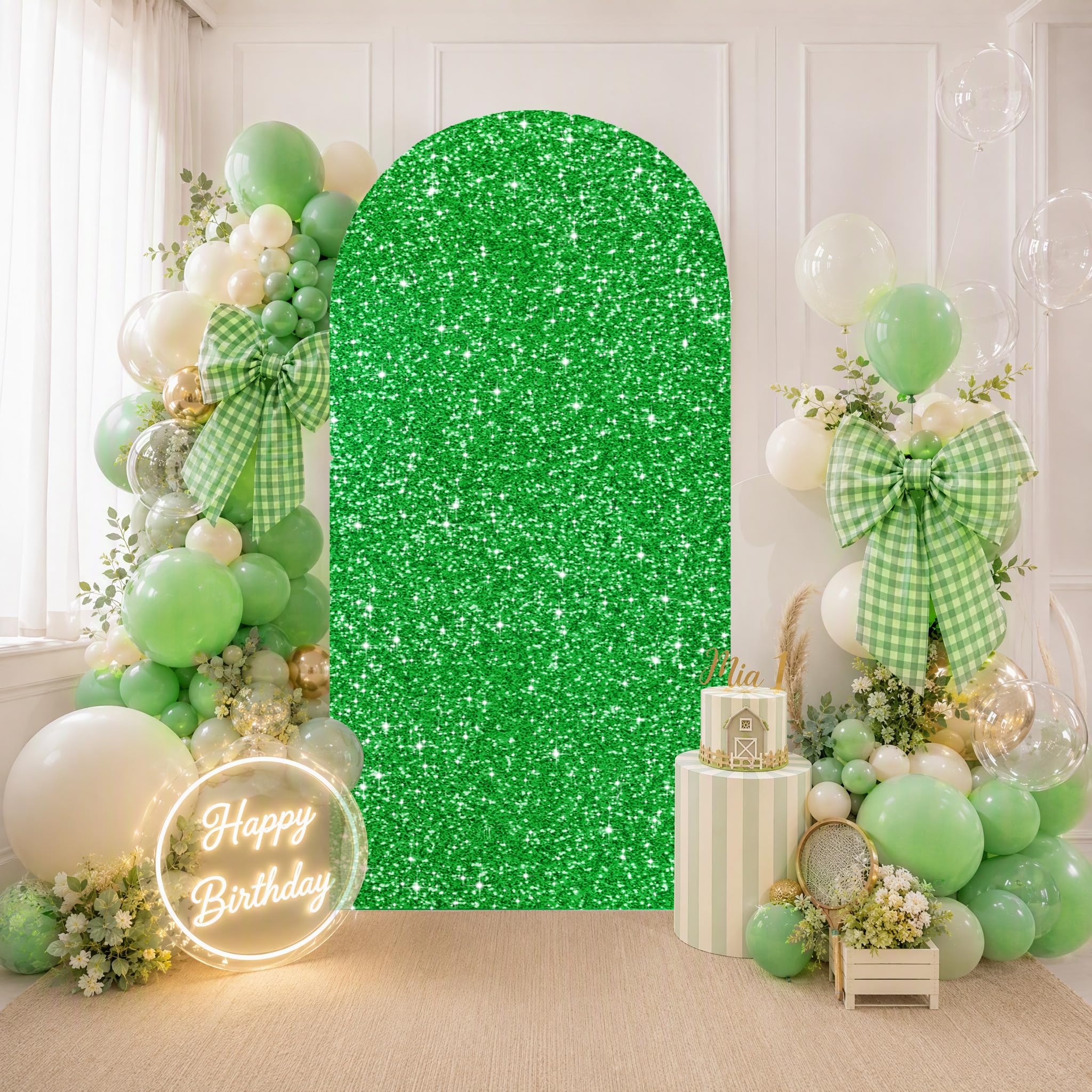Sequin Arch Backdrop Cover 6.6ft Green Glitter Chiara Backdrop Cover Arch Decorations for Wedding Birthday Party Baby Shower Ceremony Banquet Prom Background