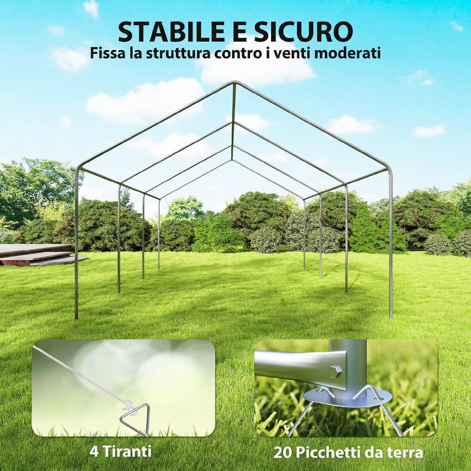 Outsunny Tendone per Feste 4x6 m con Pareti Laterali, Gazebo da Giardino in Acciaio Zincato a Caldo con 2 Porte a Cerniera, 6 Finestre, Corde, Gazebo da Esterno per Matrimoni Eventi, UV30+, Bianco