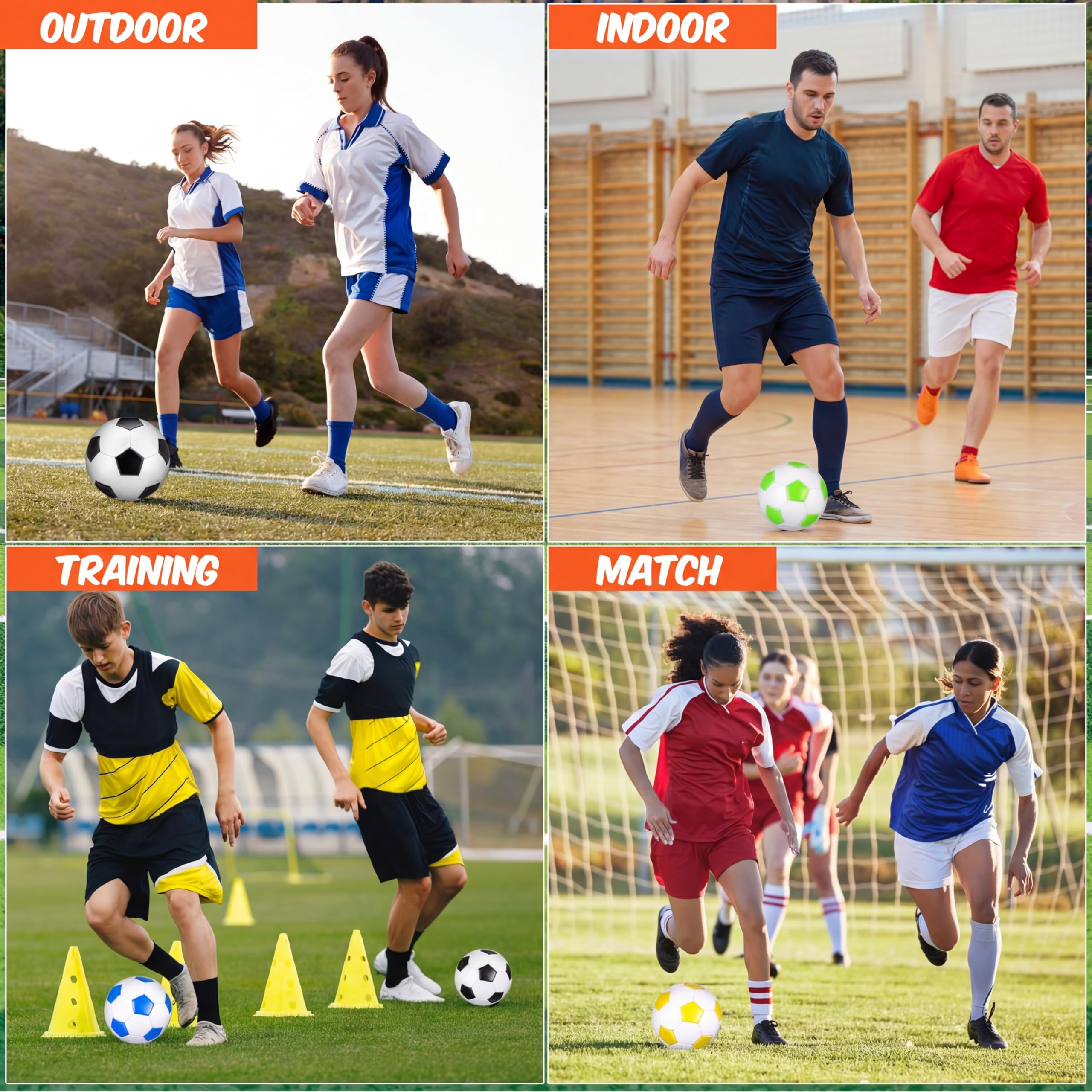 MiniInflat 12 balones de fútbol de tamaño a granel, 4 balones de fútbol con bomba, fútbol suave para exteriores e interiores, para entrenamiento deportivo, juego de práctica de regalo para jóvenes
