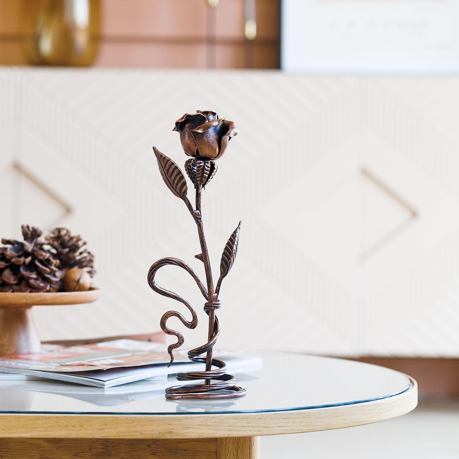 Handcrafted Copper Metal Rose with Stand - 7th 22nd Year Anniversary Flower - Copper Anniversary Figurine for Her