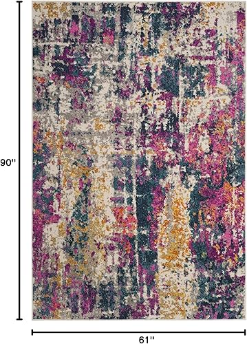 Miniatura 6 de SAFAVIEH Madison Collection - Alfombra de área de 5 pies 1 pulgada x 7 pies 6 pulgadas, color marfil y azul, diseño abstracto bohemio moderno, no