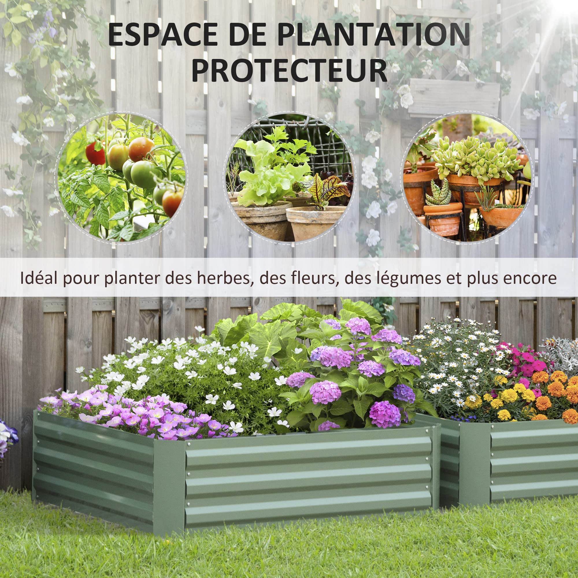 Outsunny Lot de 2 carré Potager de Jardin dim. 100L x 100l x 30H cm - tôle d'acier ondulée Vert