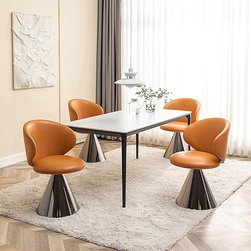 Miniatura 8 de Art Leon Swivel Barrel Chair, Modern Swivel Accent Chair with Cone Metal Base, Faux Leather Upholstered Armless Side Chair for Living Room Dining